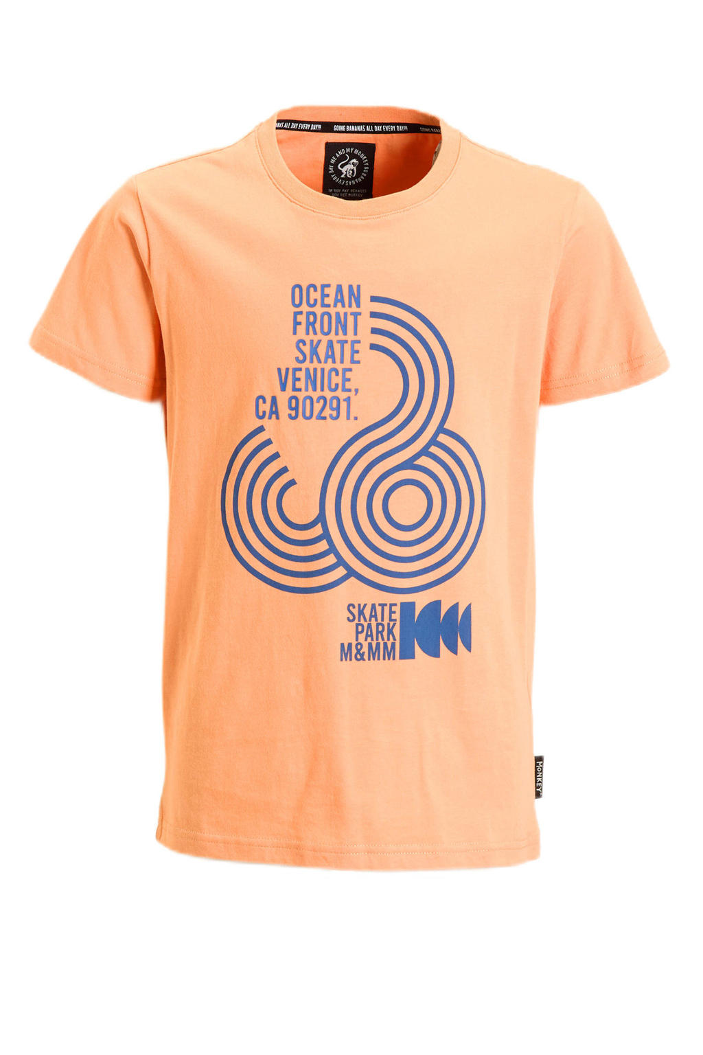 Oranje jongens Me & My Monkey T-shirt van katoen met printopdruk, korte mouwen en ronde hals