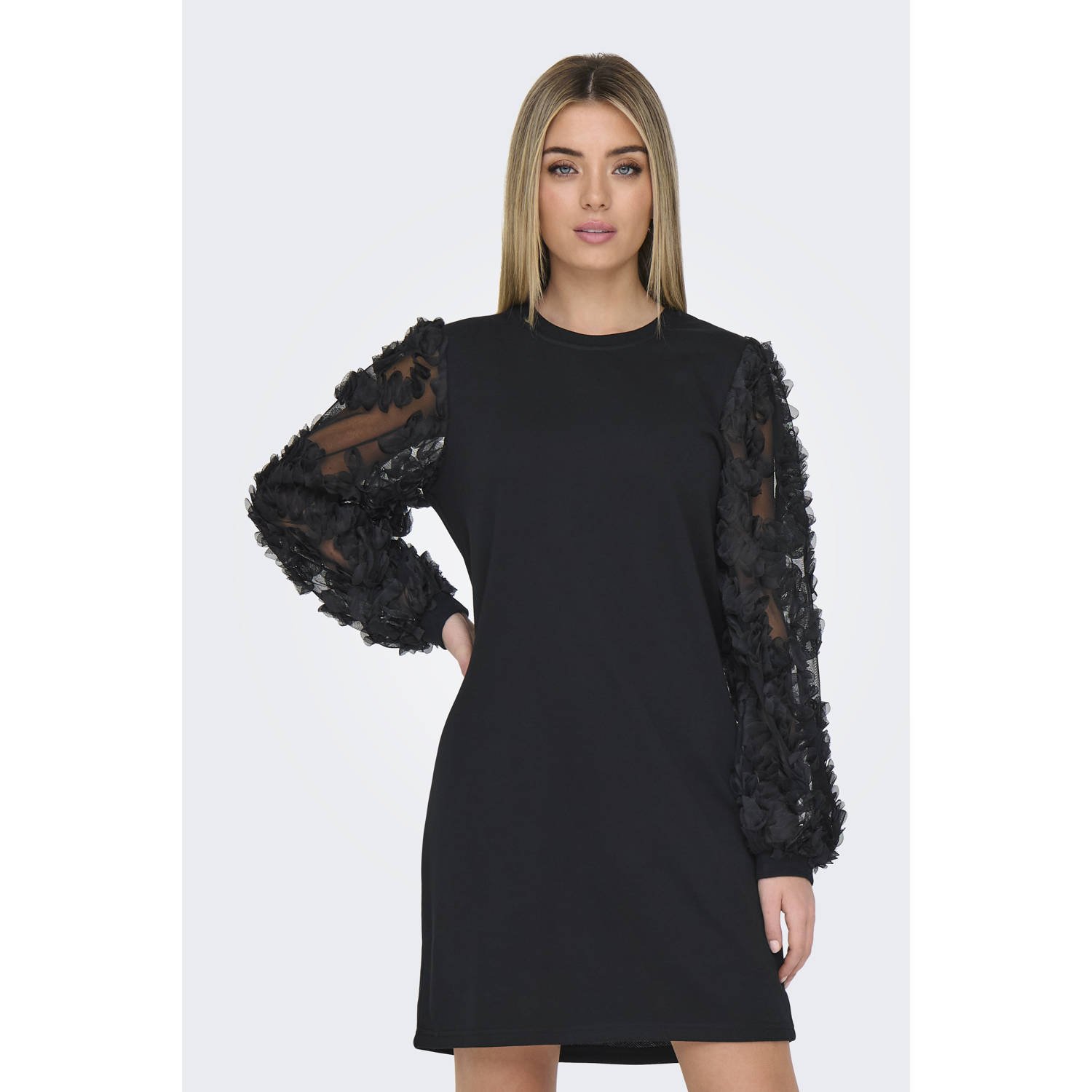 Jacqueline de Yong Elegante Zwarte Jurk met Ronde Hals Black Dames