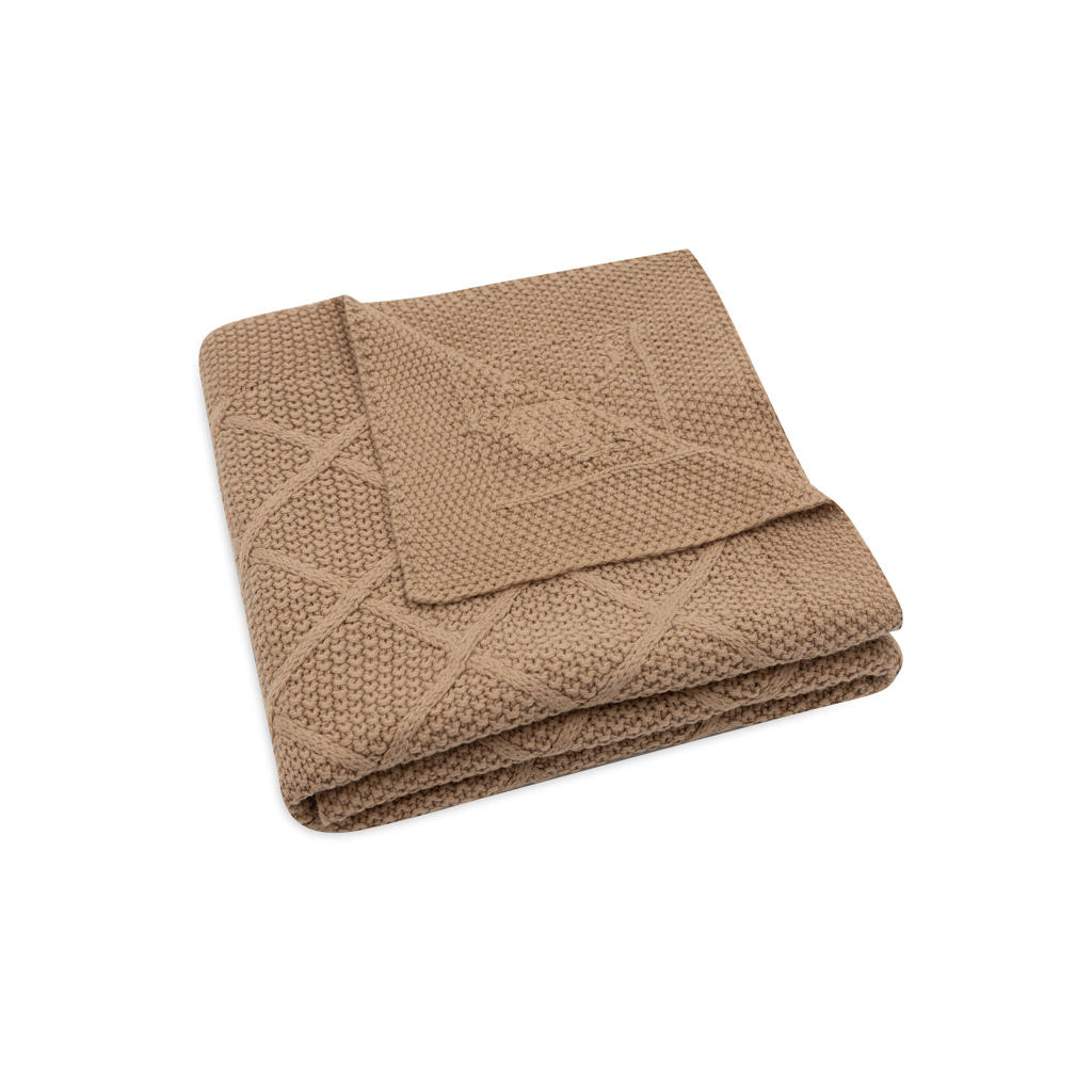 Jollein Babydeken Check Knit, Biscuit - 75 x 100 cm - 60% katoen, 40% acryl - voor babywieg - 1,0 TOG - Oeko-Tex gecertificeerd - breipatroon