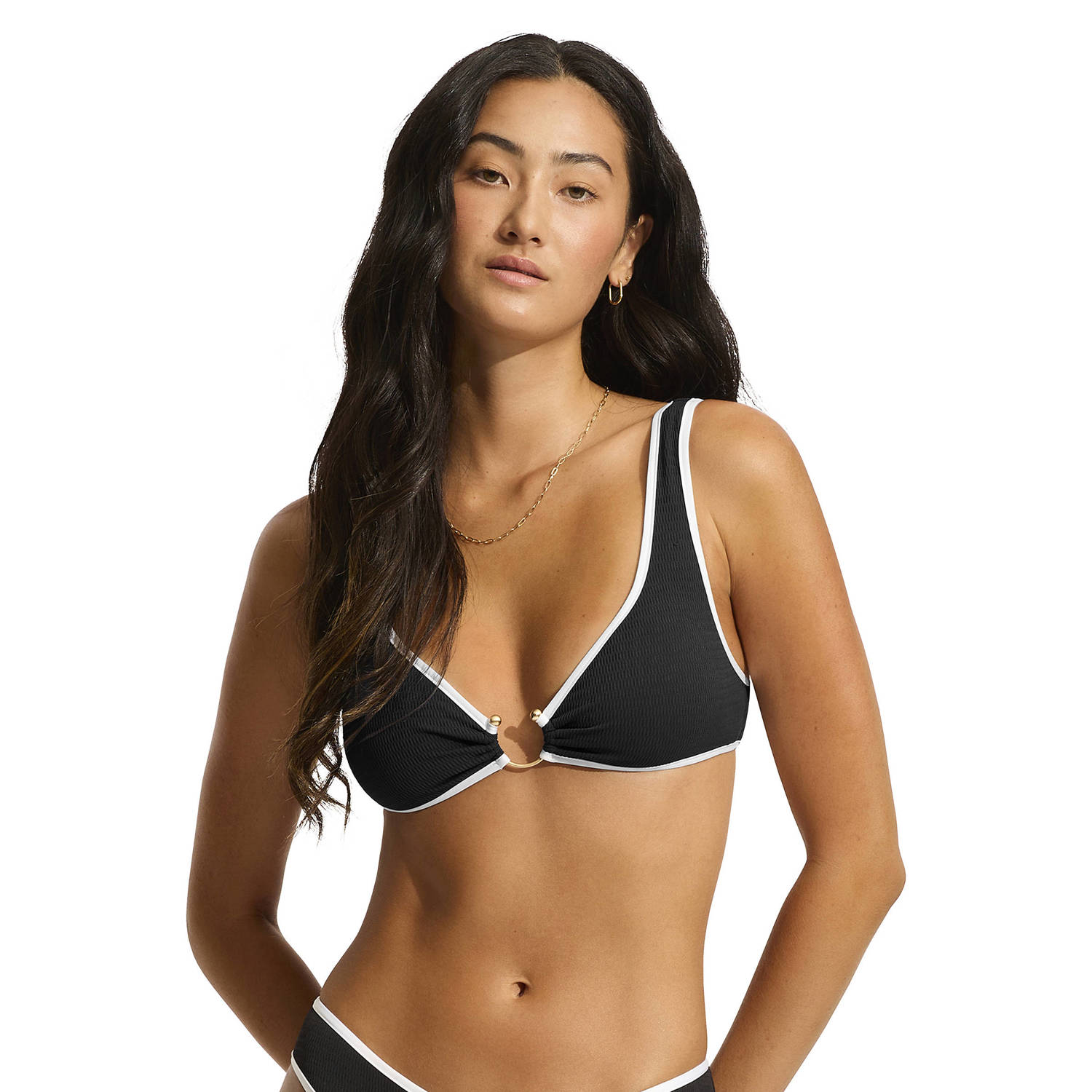 Seafolly Beach Bound voorgevormde bikinitop zwart ecru