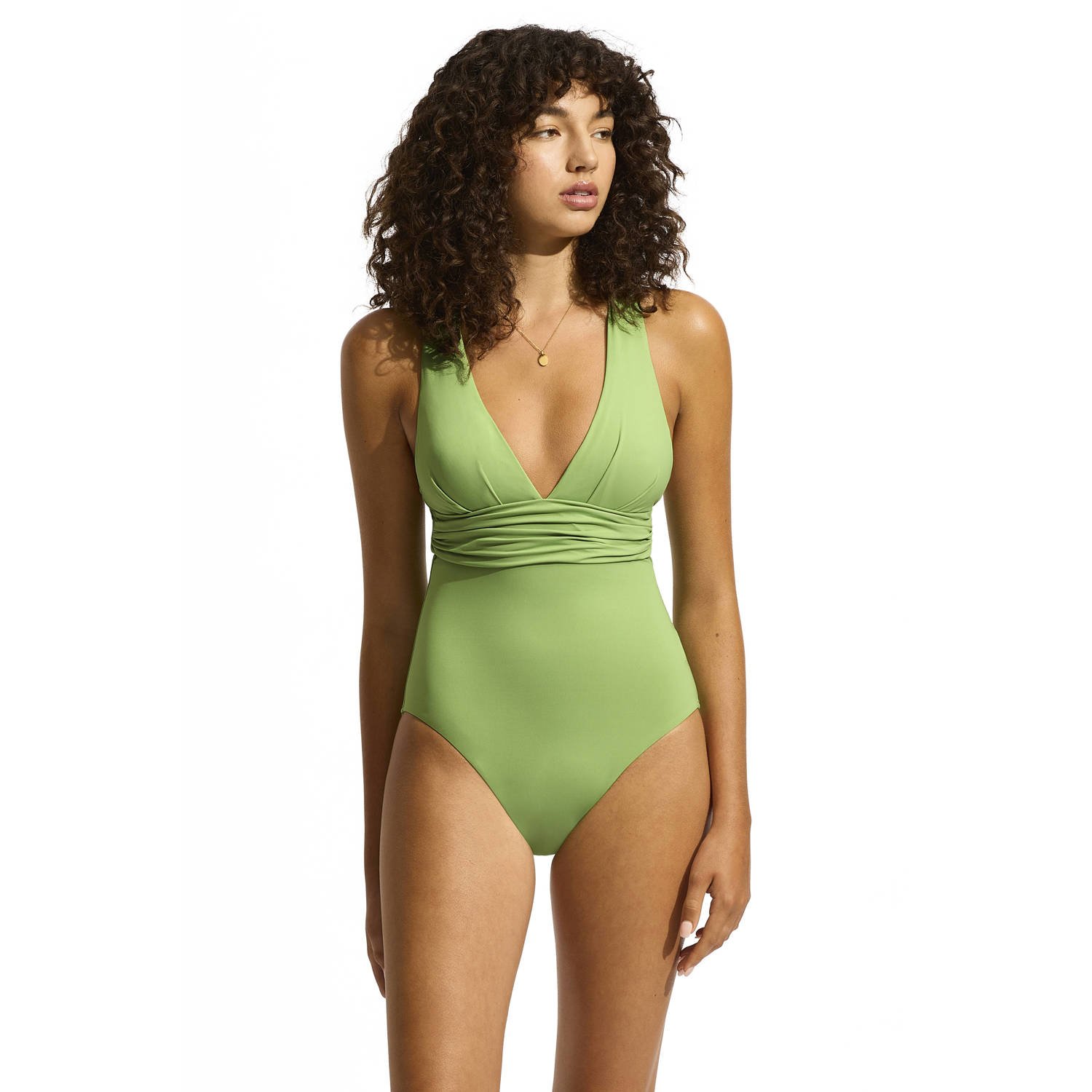 Seafolly badpak met diepe V-hals lichtgroen