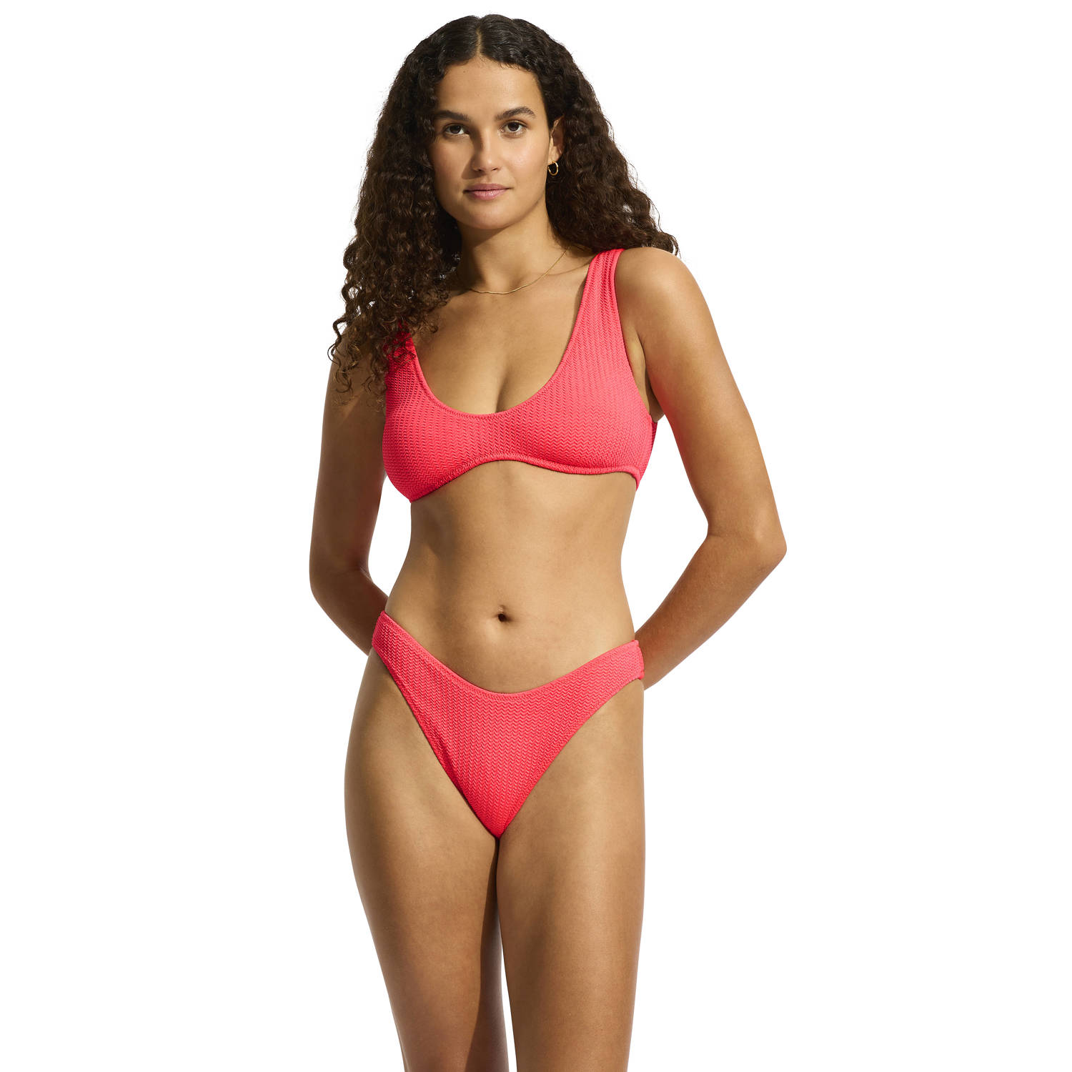 Seafolly Sea Dive high leg bikinibroekje met textuur koraalrood