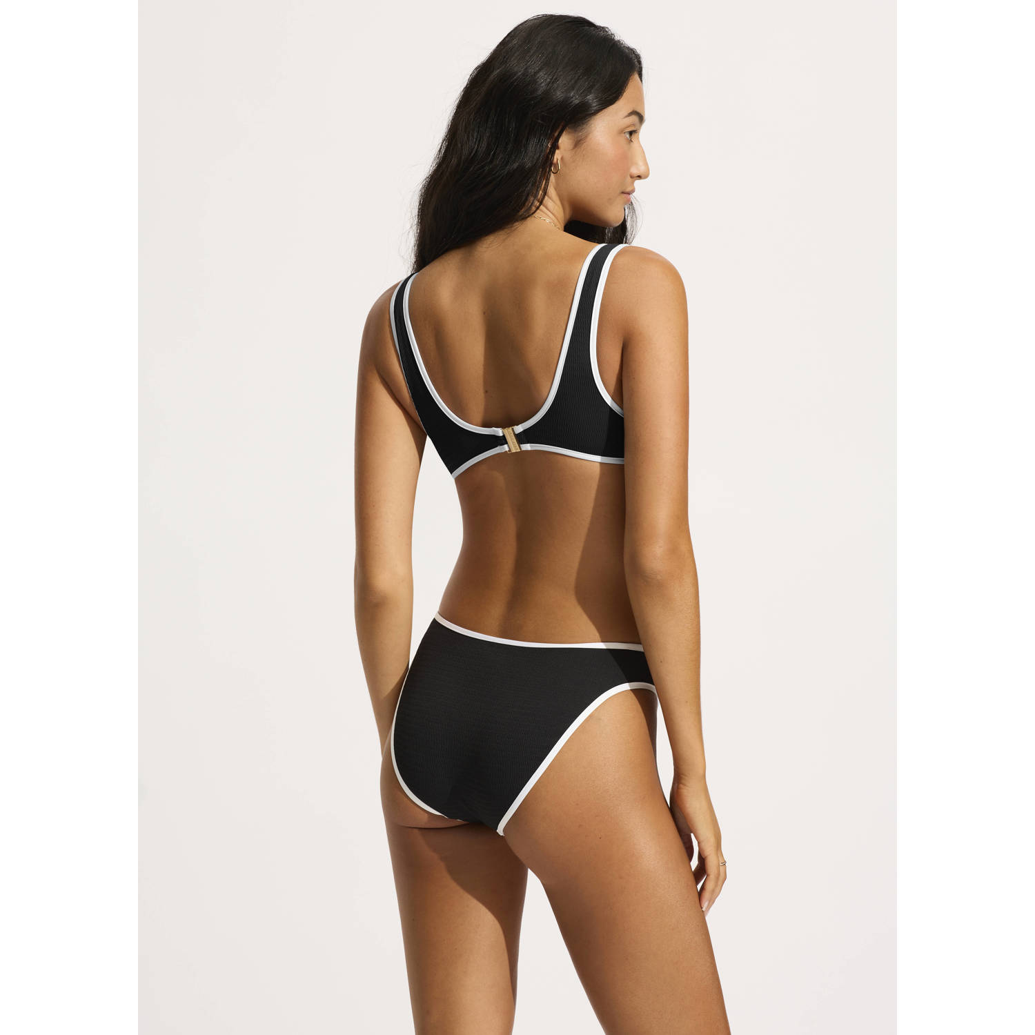 Seafolly Beach Bound high leg bikinibroekje zwart ecru