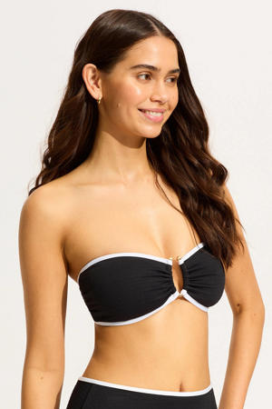 Beach Bound voorgevormde strapless bandeau bikinitop zwart/ecru