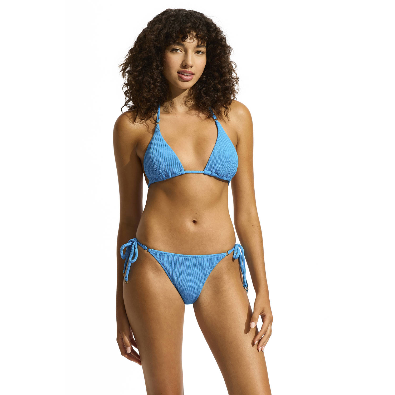 Seafolly Sea Dive voorgevormde triangel bikinitop met textuur blauw