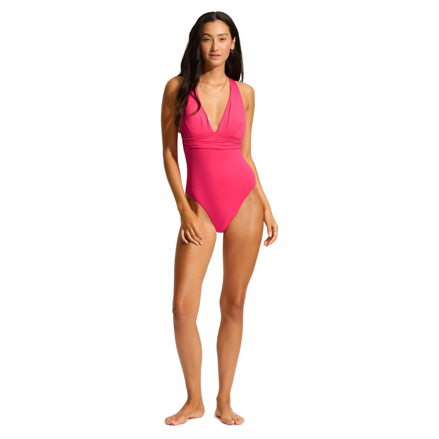 Seafolly badpak met diepe V-hals fuchsia