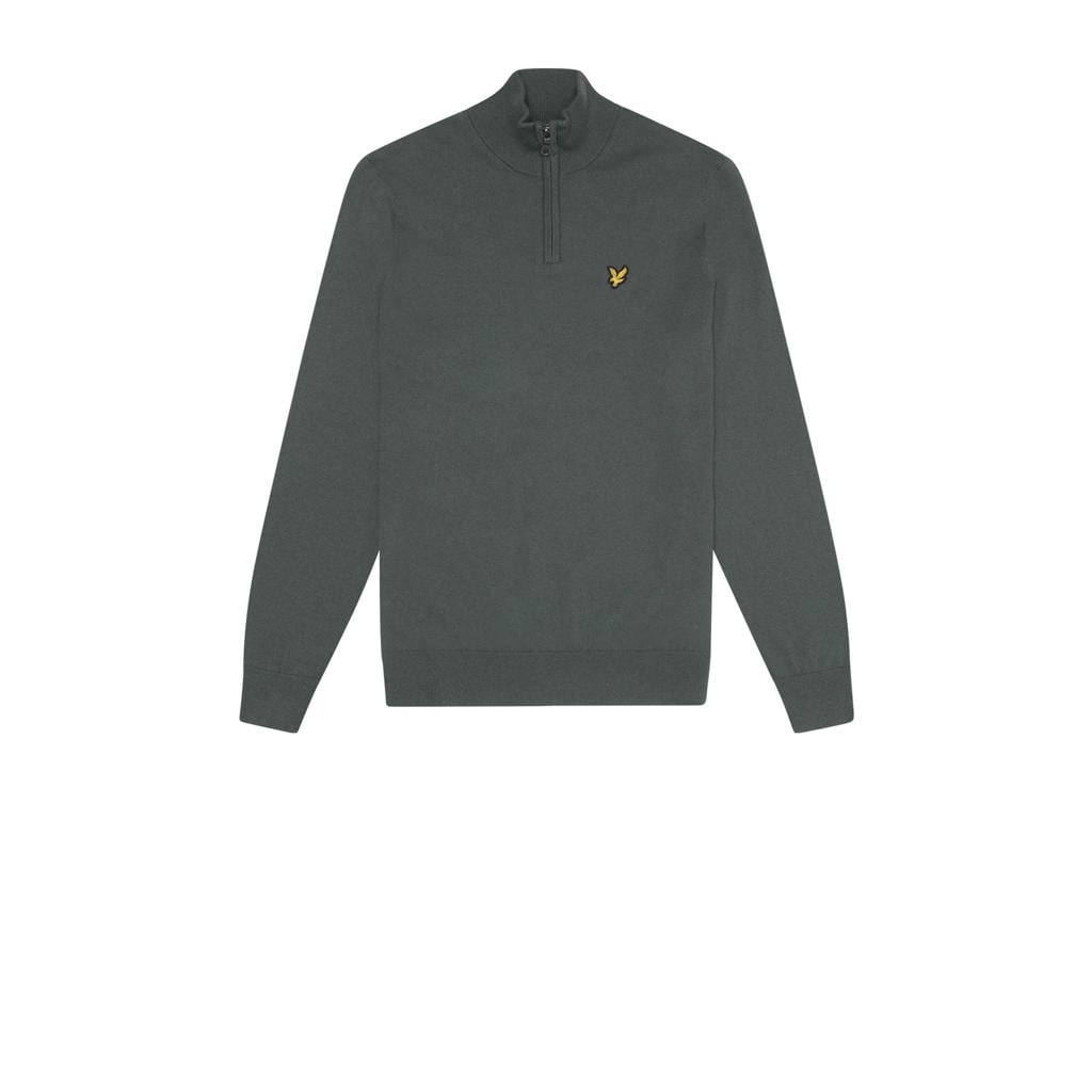 Groene heren Lyle & Scott wol gebreide trui met effen, lange mouwen, opstaande kraag en halve rits