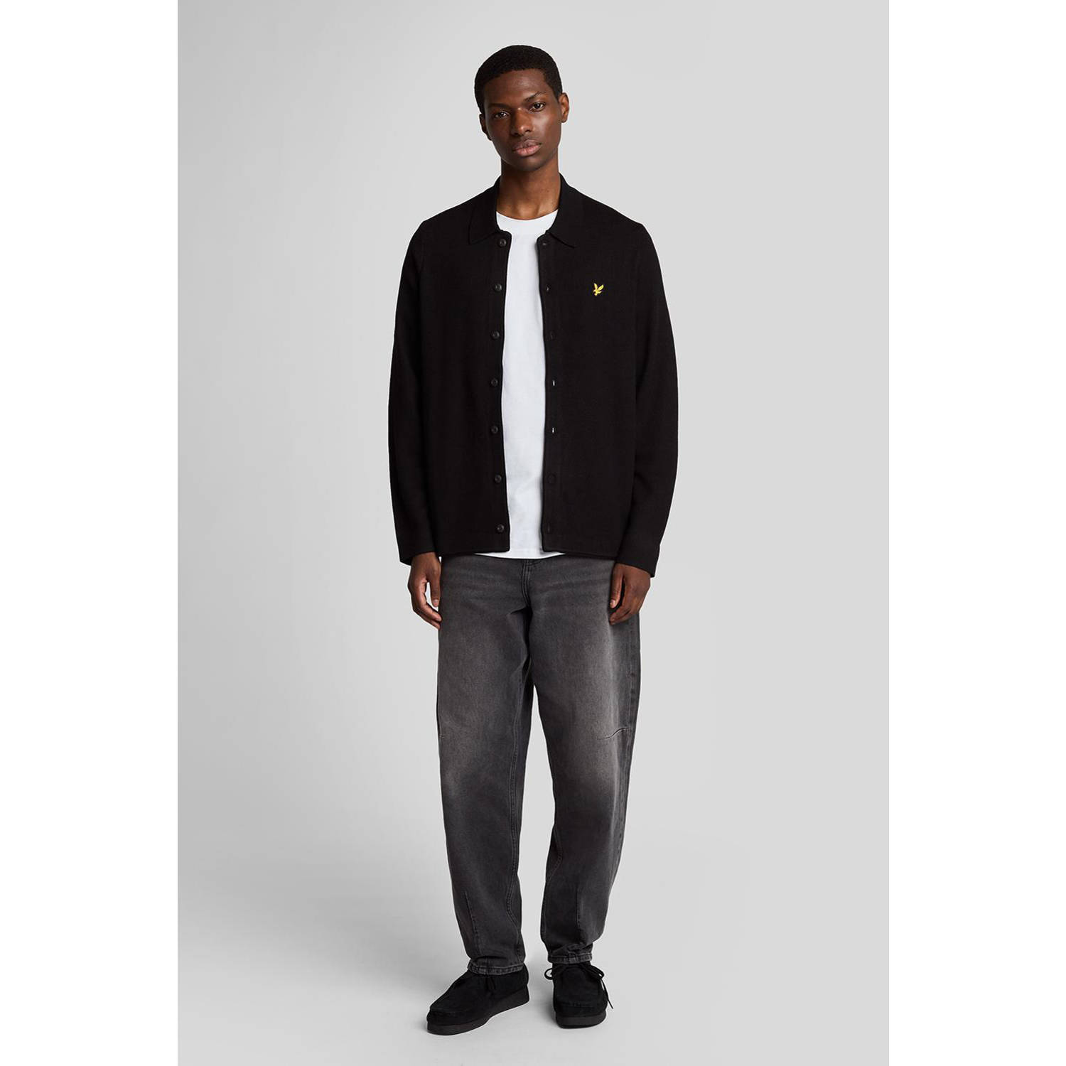 Lyle & Scott overshirt zwart fijn gebreid