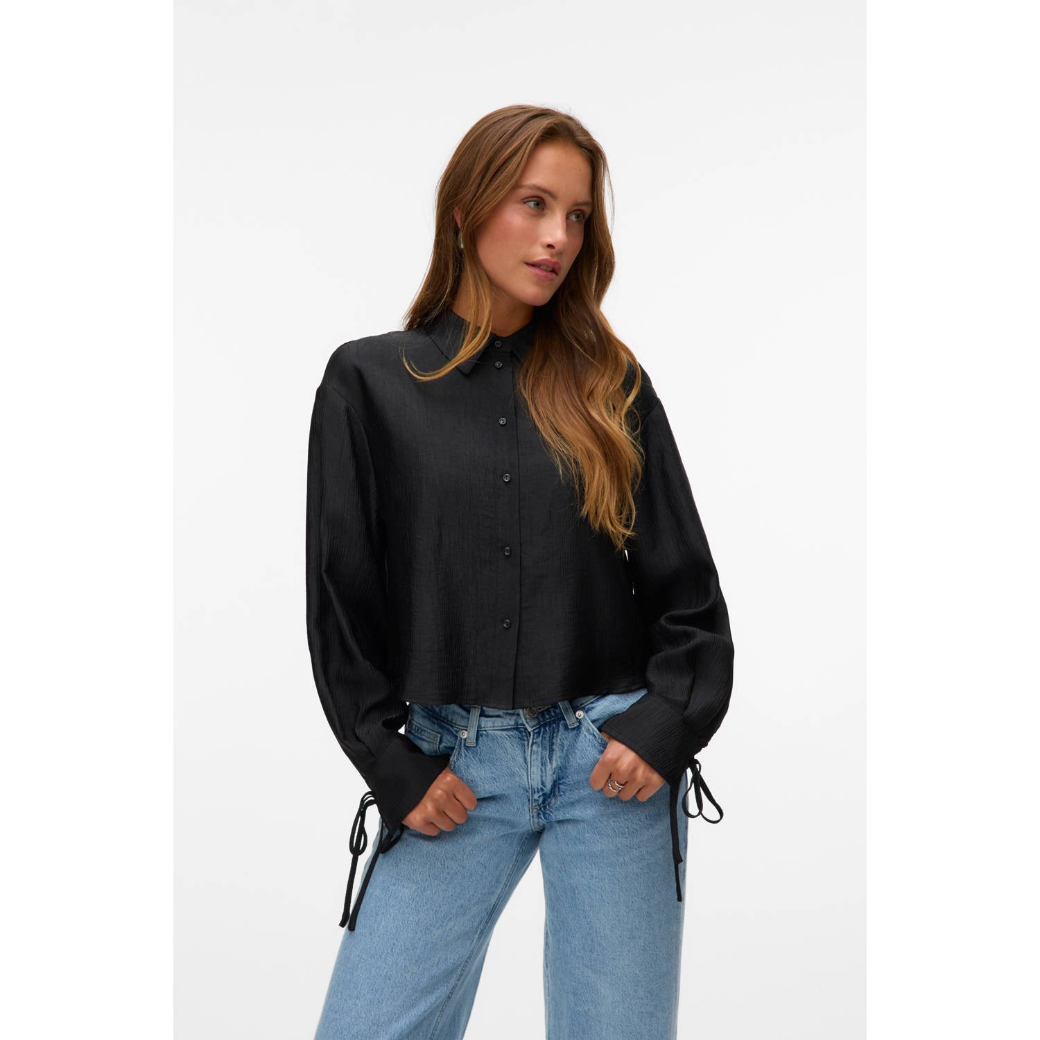 Vero Moda Relaxed fit blouse met lange mouwen van soepele viscosemix model 'RAQUEL'