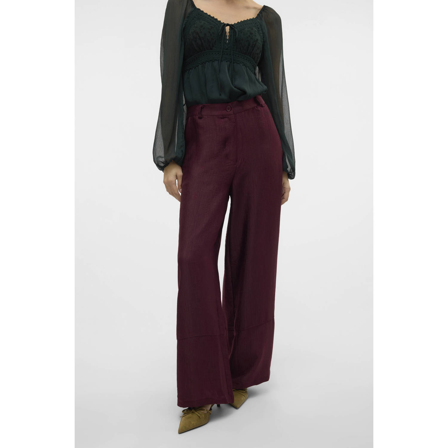 VERO MODA high waist loose fit broek VMRAQUEL donkerrood
