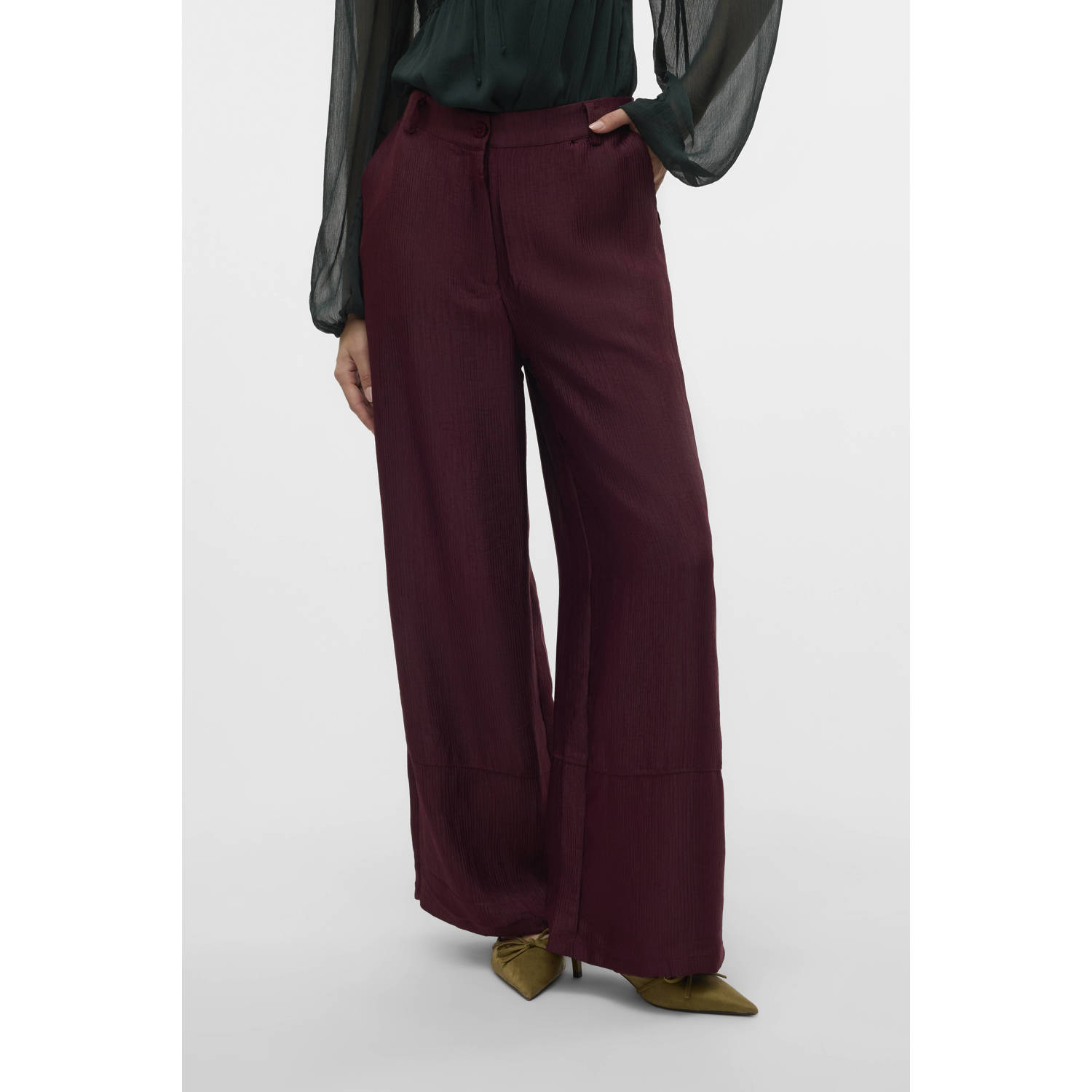 VERO MODA high waist loose fit broek VMRAQUEL donkerrood