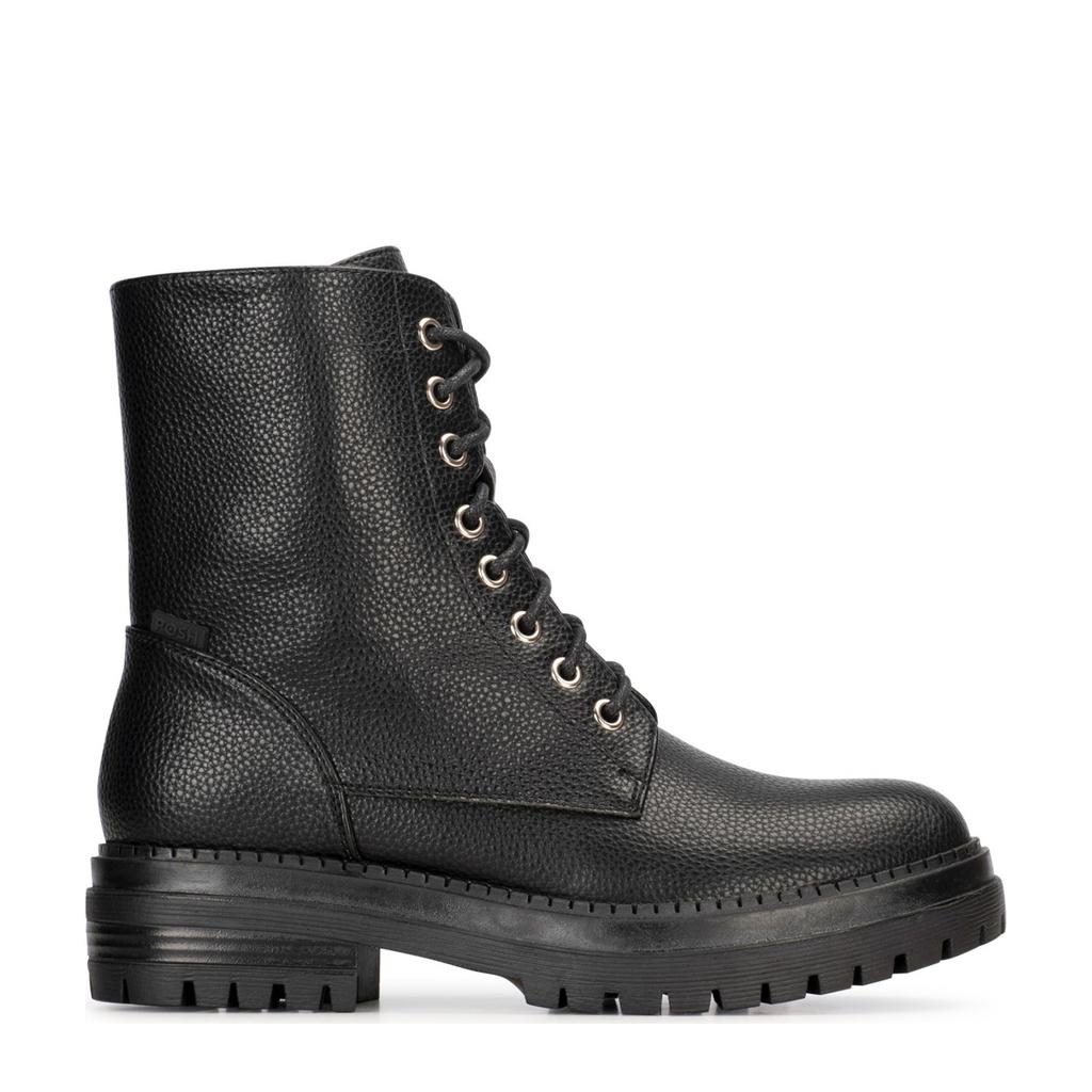 Zwarte dames POSH by Poelman Door veterboots van imitatieleer met rits- en vetersluiting