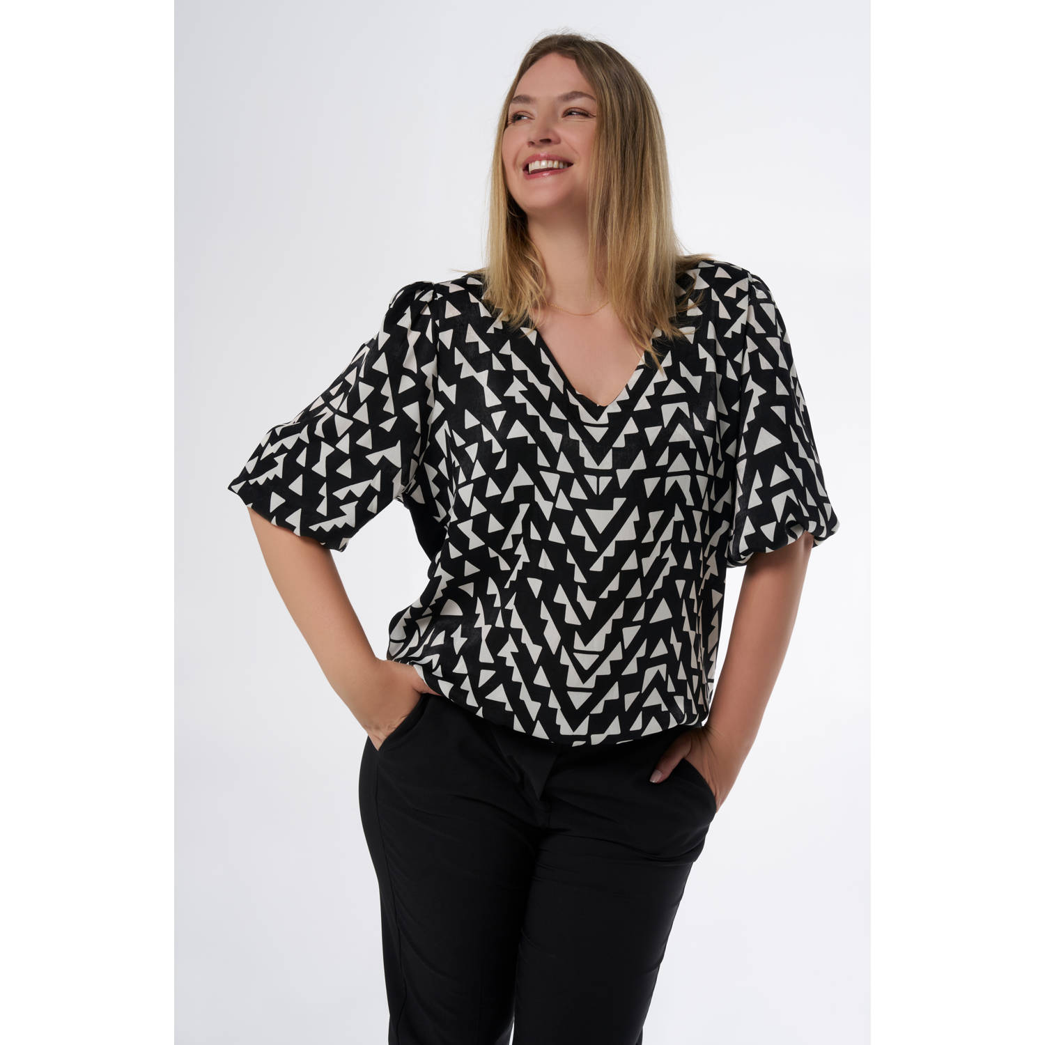 MS Mode top met grafische print zwart wit