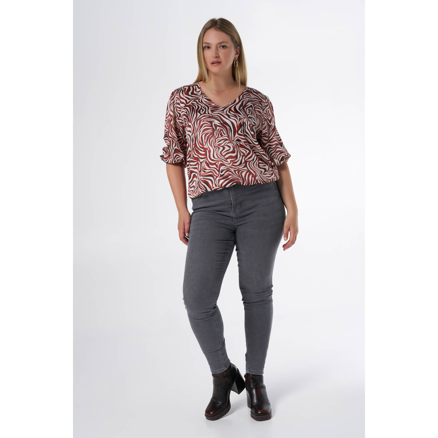 MS Mode top met grafische print rood wit