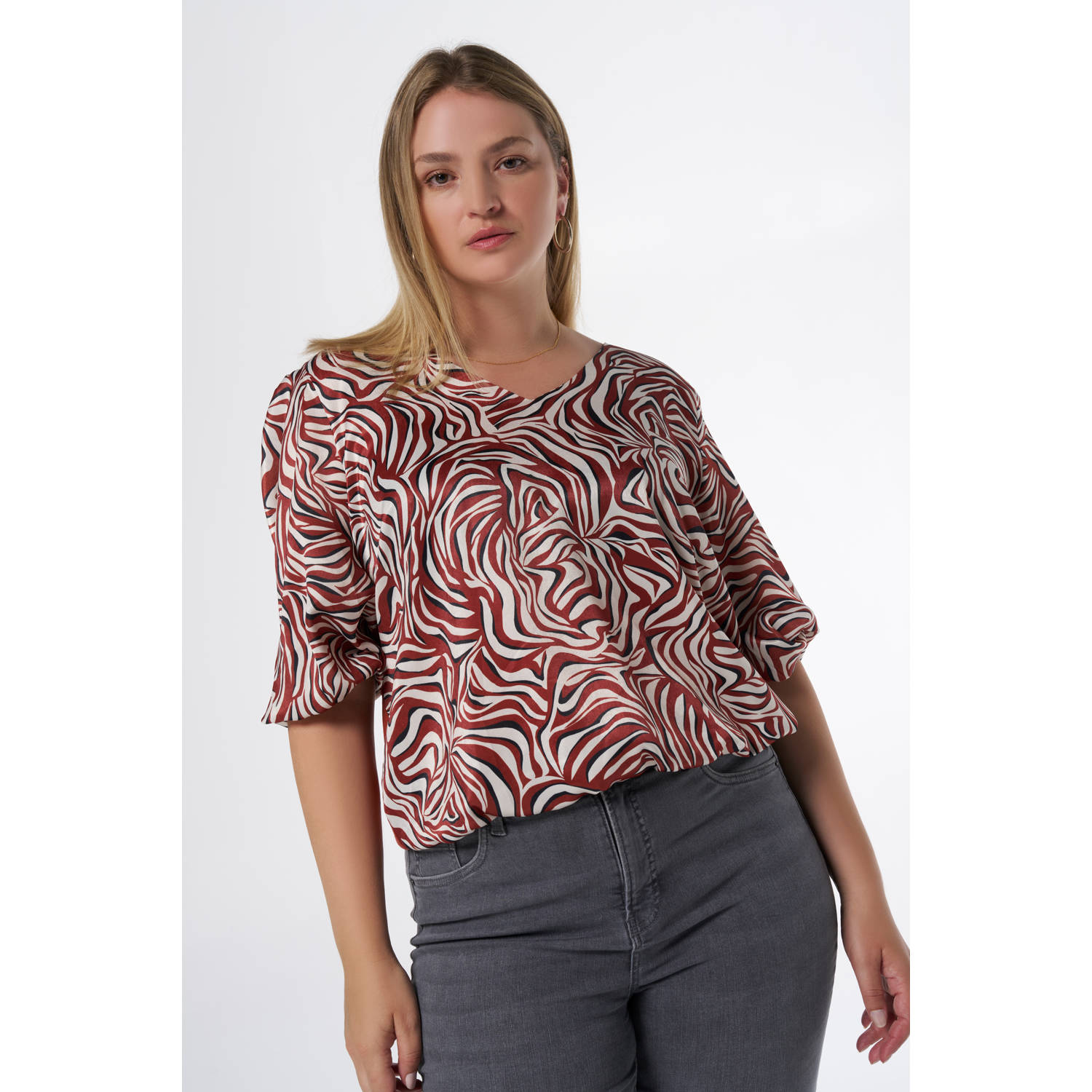 MS Mode top met grafische print rood wit