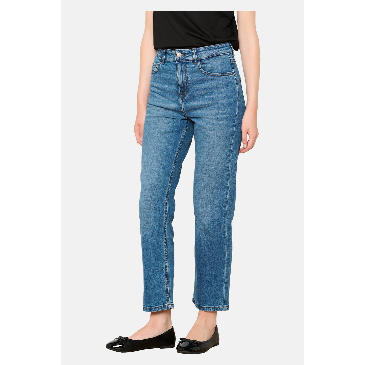 LOLALIZA high waist straight leg jeans medium blue denim