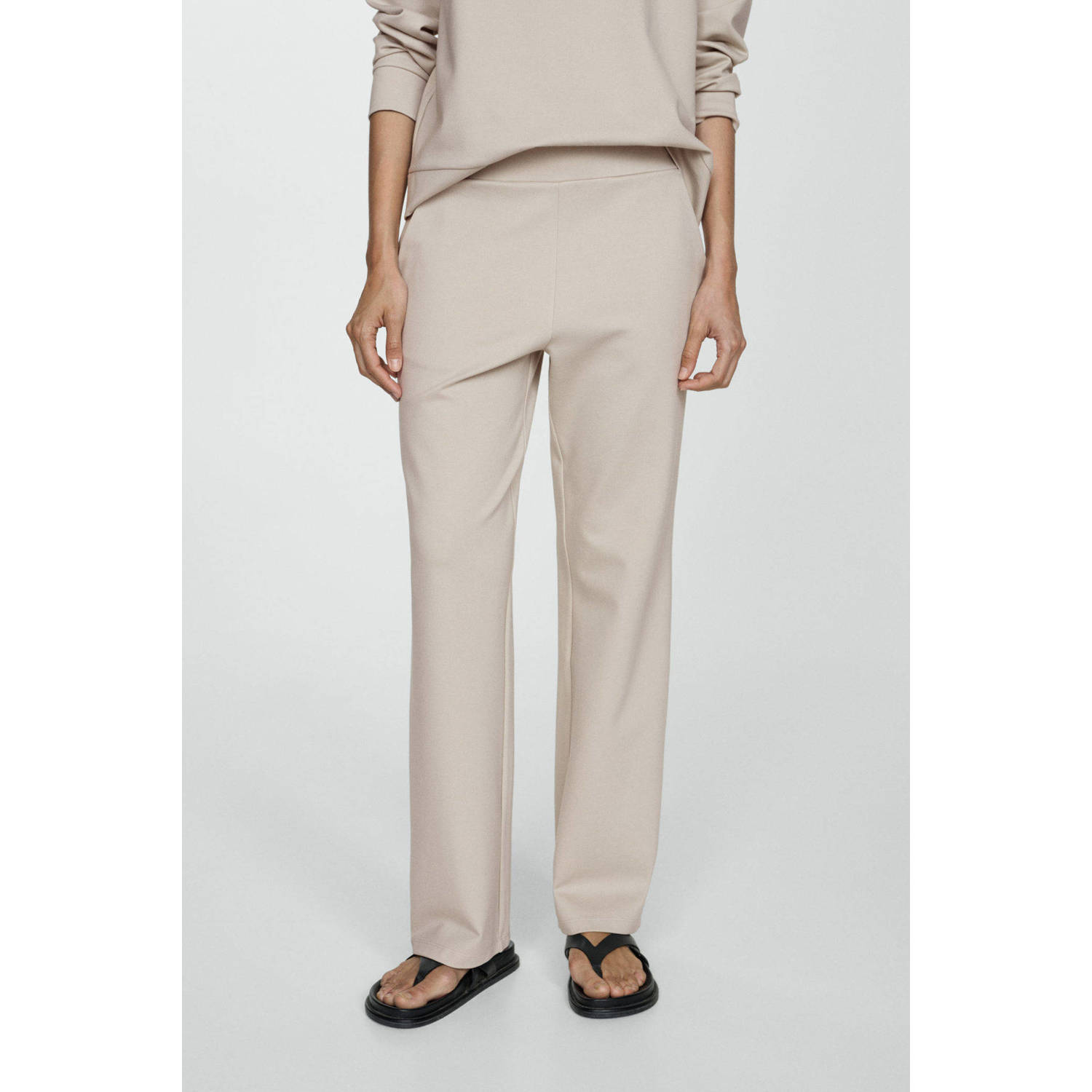 Mango wide leg regular waist joggingbroek beige