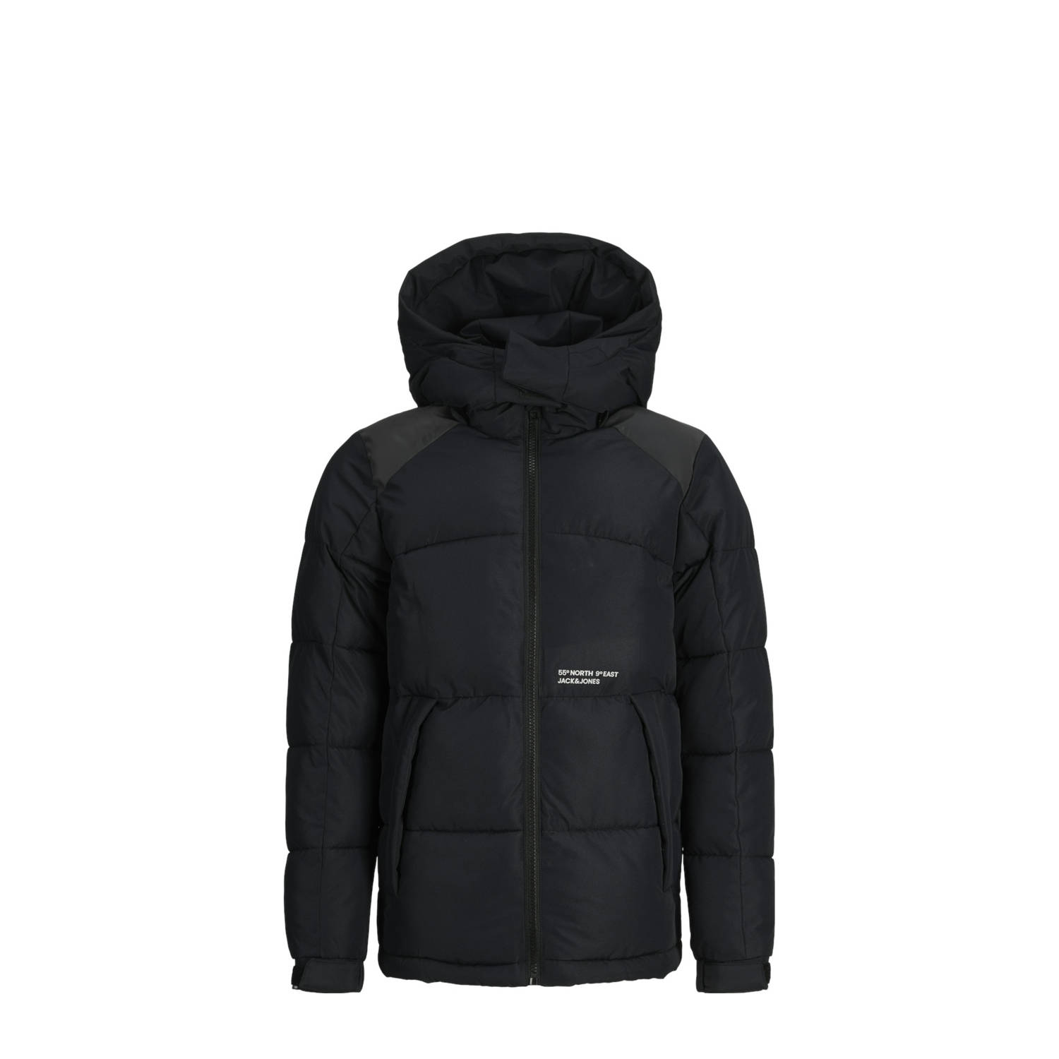 JACK & JONES JUNIOR gewatteerde winterjas JCOAERO met tekst zwart