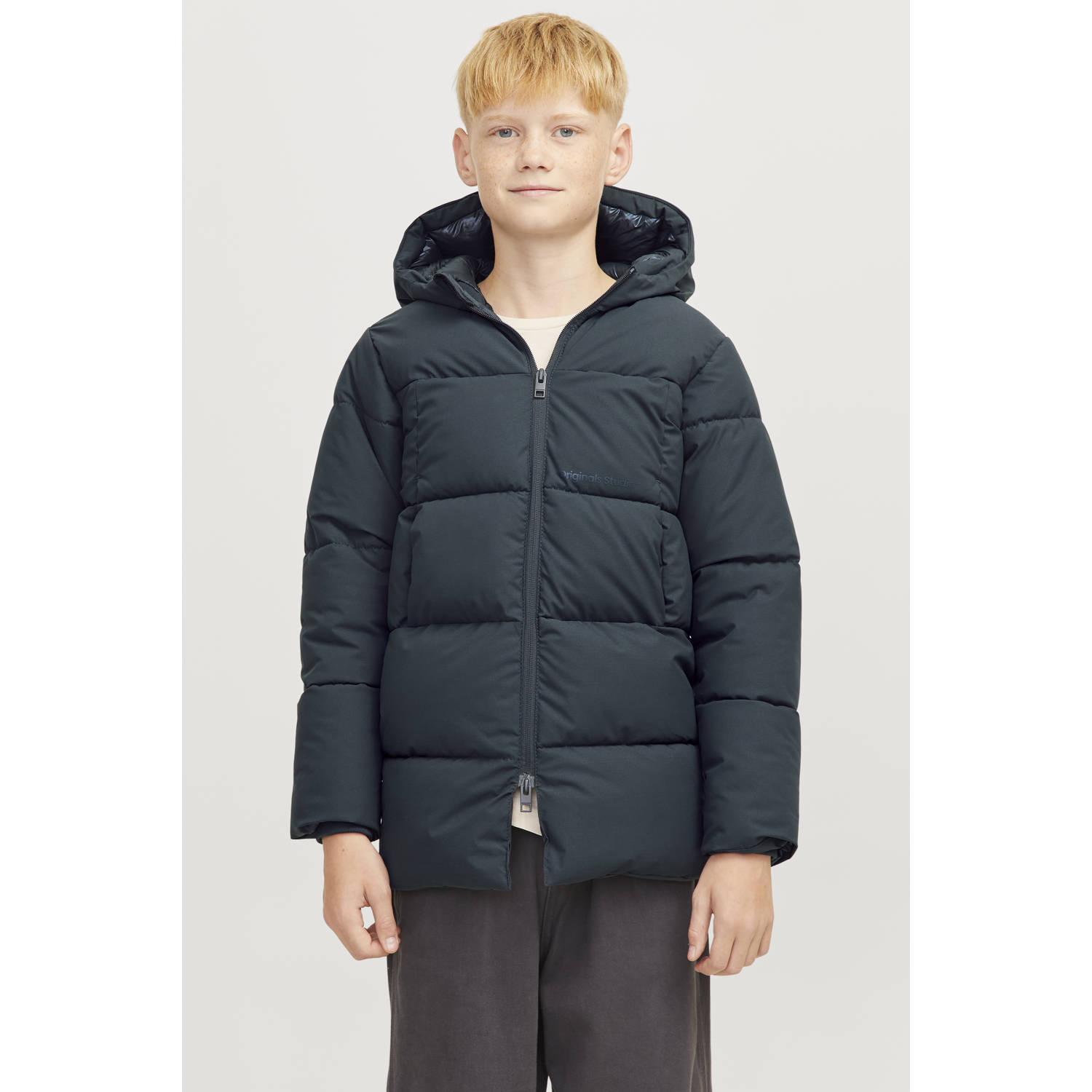 JACK & JONES JUNIOR gewatteerde winterjas JORVESTERBRO diep donkergroen