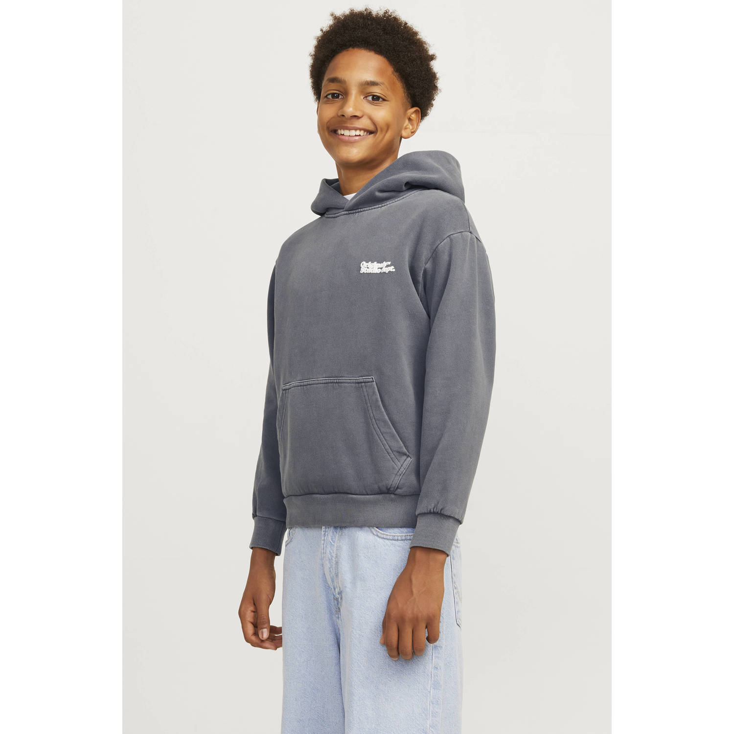 JACK & JONES JUNIOR hoodie JORVERMONT met backprint donkergrijs