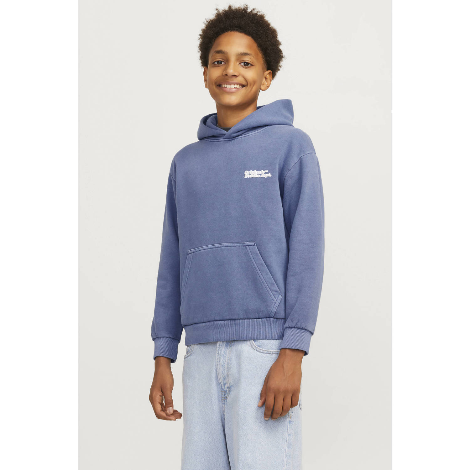 JACK & JONES JUNIOR hoodie JORVERMONT met backprint blauw