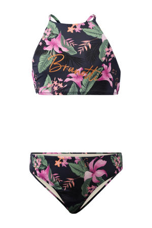 crop bikini Camelia donkerblauw/roze