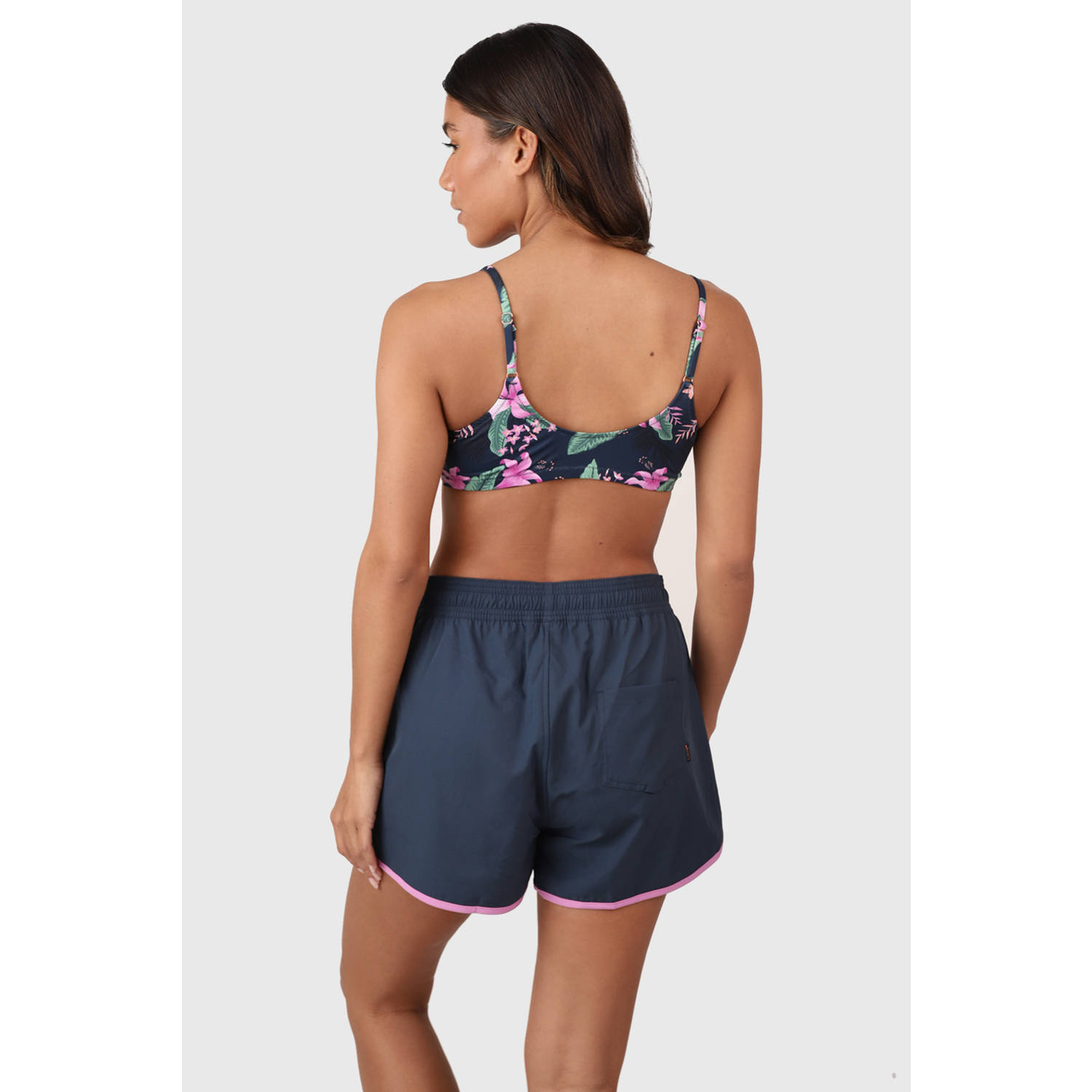 Brunotti voorgevormde crop bikinitop Cruz donkerblauw roze