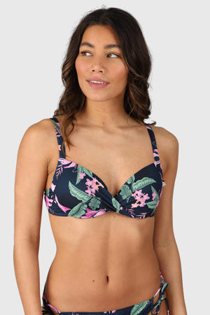 voorgevormde beugel bikinitop Stefana donkerblauw/roze