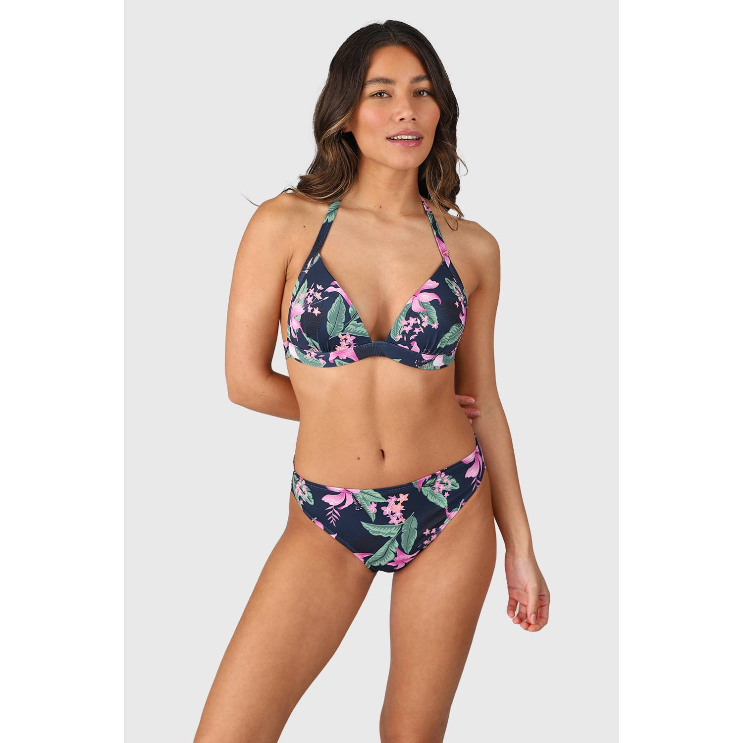 Brunotti voorgevormde triangel bikinitop Lisselot donkerblauw roze