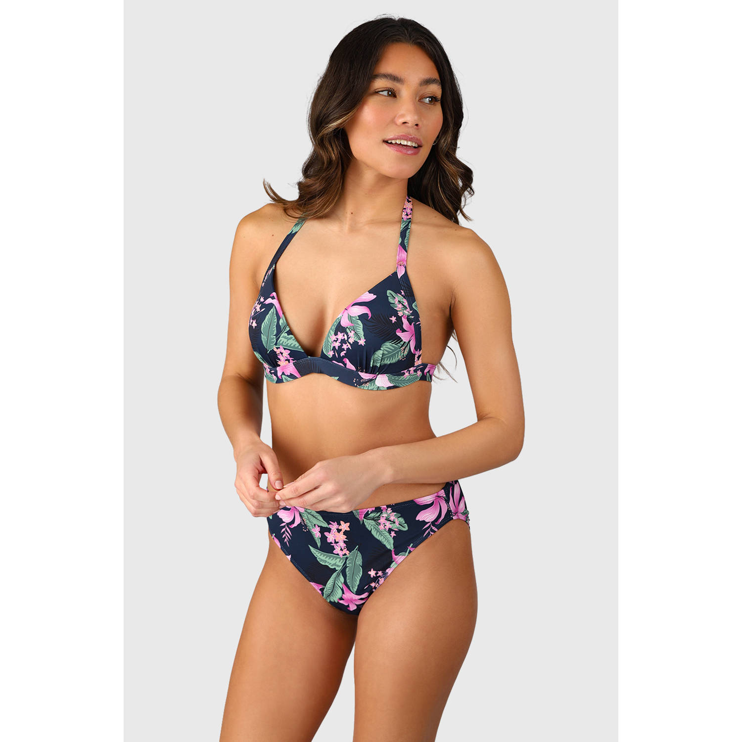 Brunotti voorgevormde triangel bikinitop Lisselot donkerblauw roze
