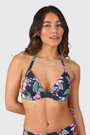 voorgevormde triangel bikinitop Lisselot donkerblauw/roze