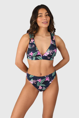 brazilian bikinibroekje Flores donkerblauw/roze