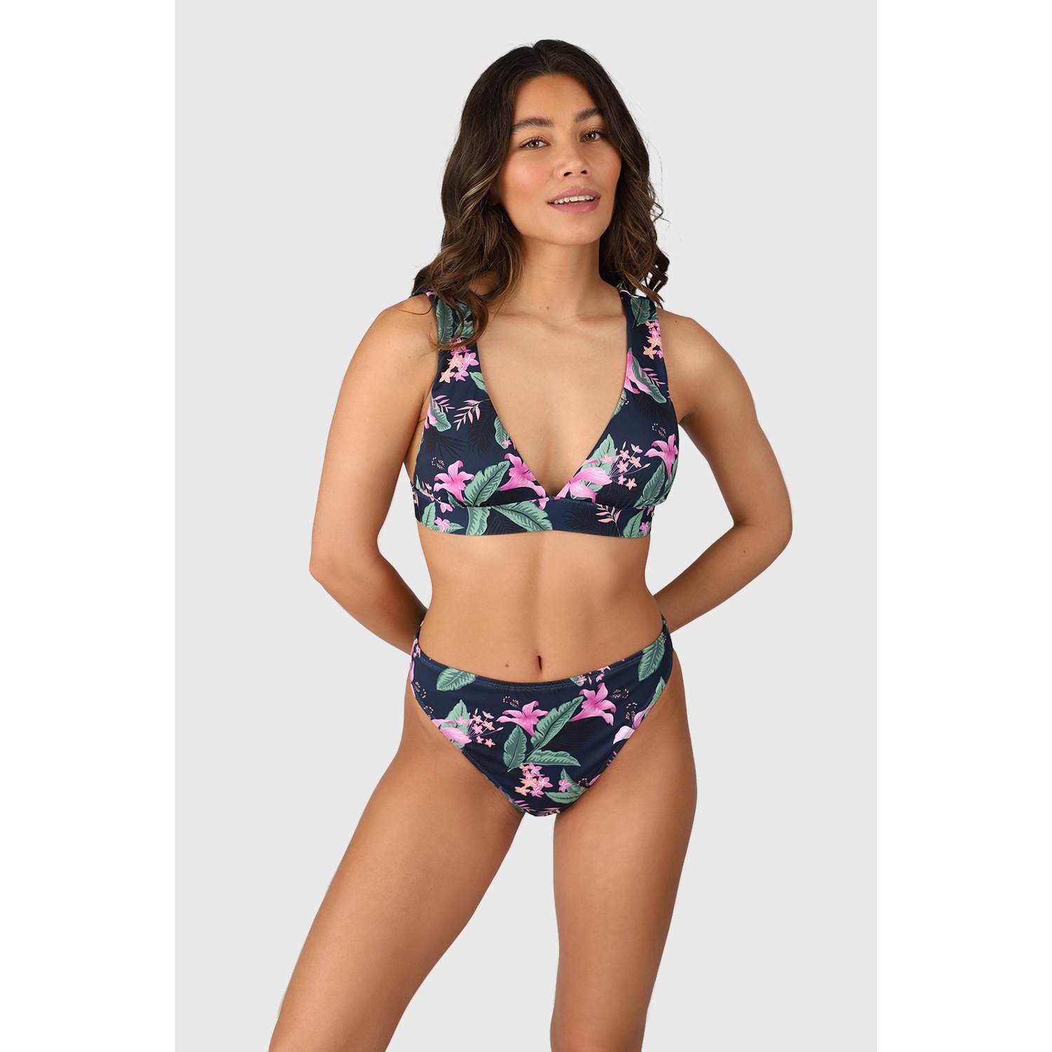 Brunotti brazilian bikinibroekje Flores donkerblauw roze