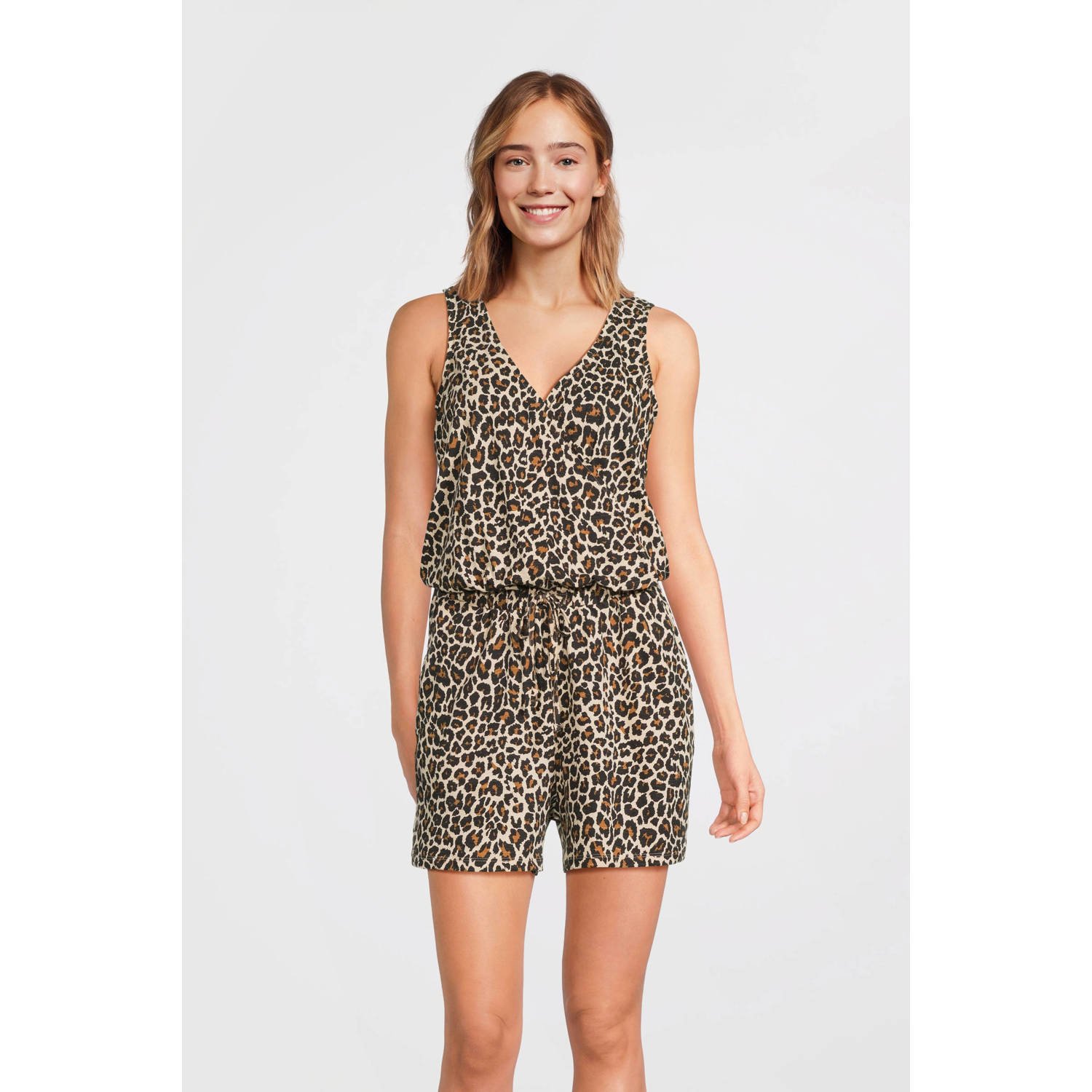 Anytime playsuit met panterprint