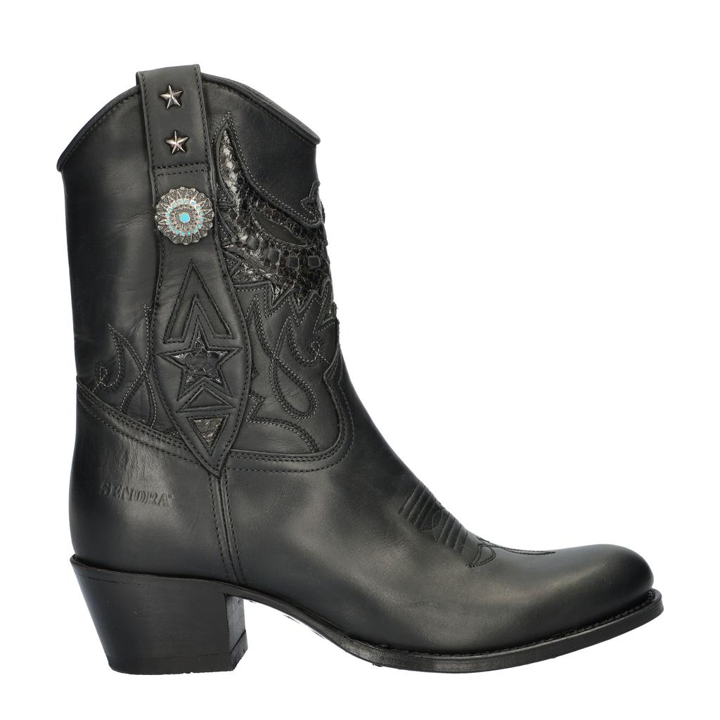 Zwarte dames Sendra leren cowboylaarzen met ritssluiting