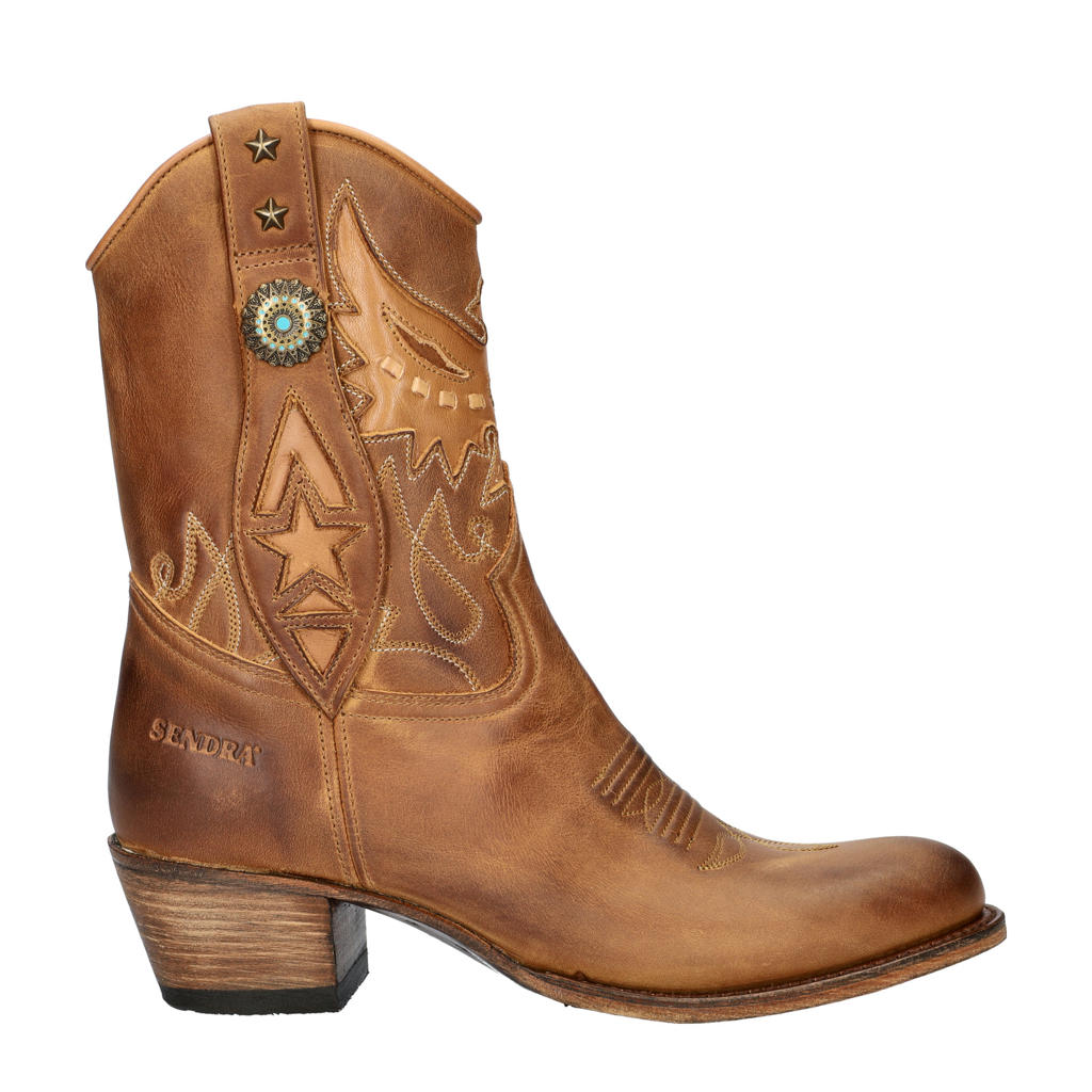 Bruine dames Sendra leren cowboylaarzen met ritssluiting