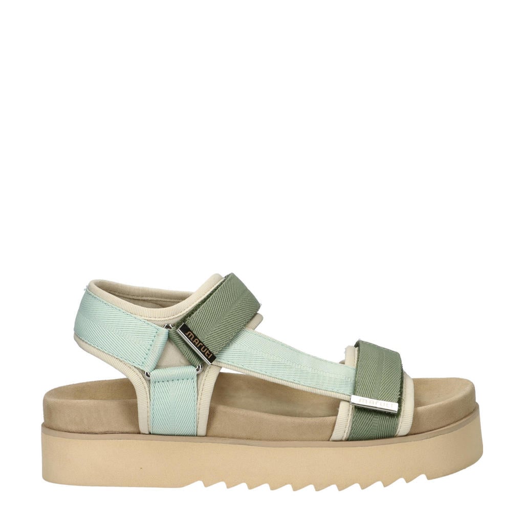 Lichtgroene dames Maruti Beau sandalen van textiel met klittenband