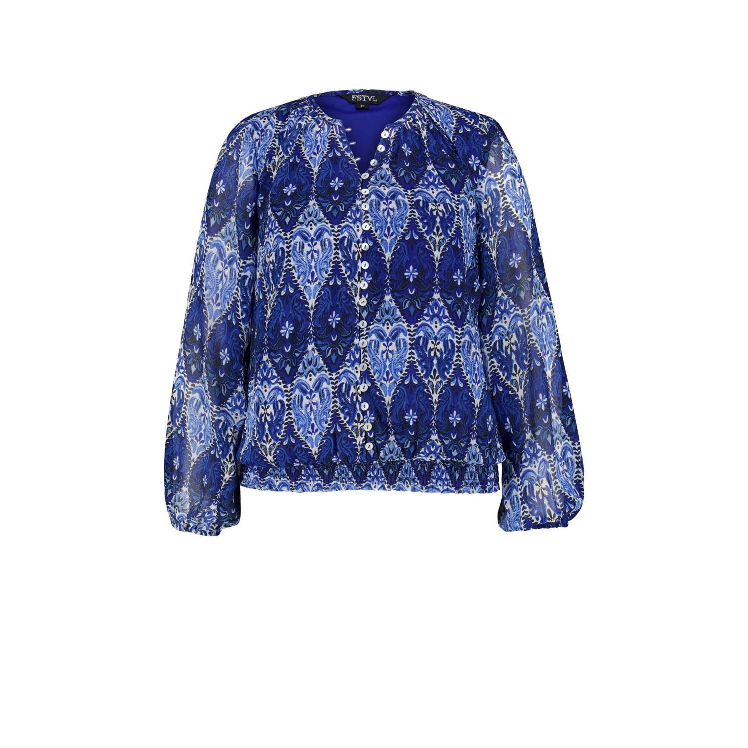 MS Mode blouse met all over print blauw