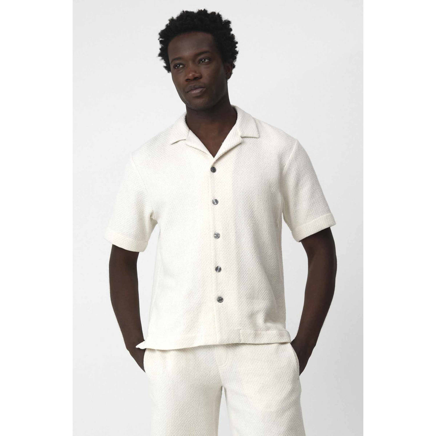 J.C. Rags casual overhemd met textuur ecru