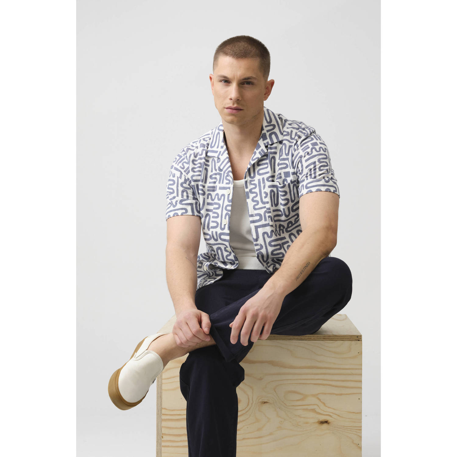 J.C. Rags casual overhemd grijsblauw