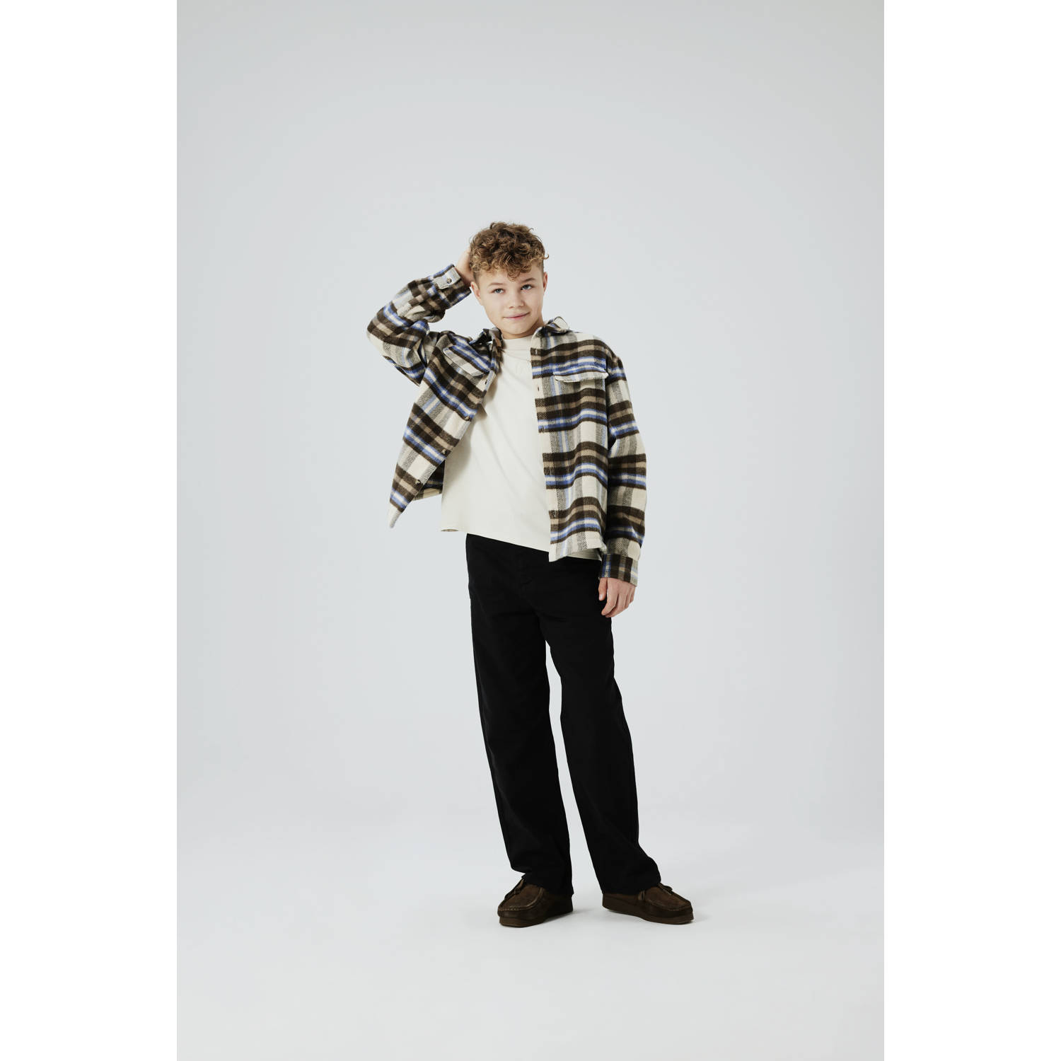 NAME IT KIDS geruit overshirt NKMOWE beige bruin blauw