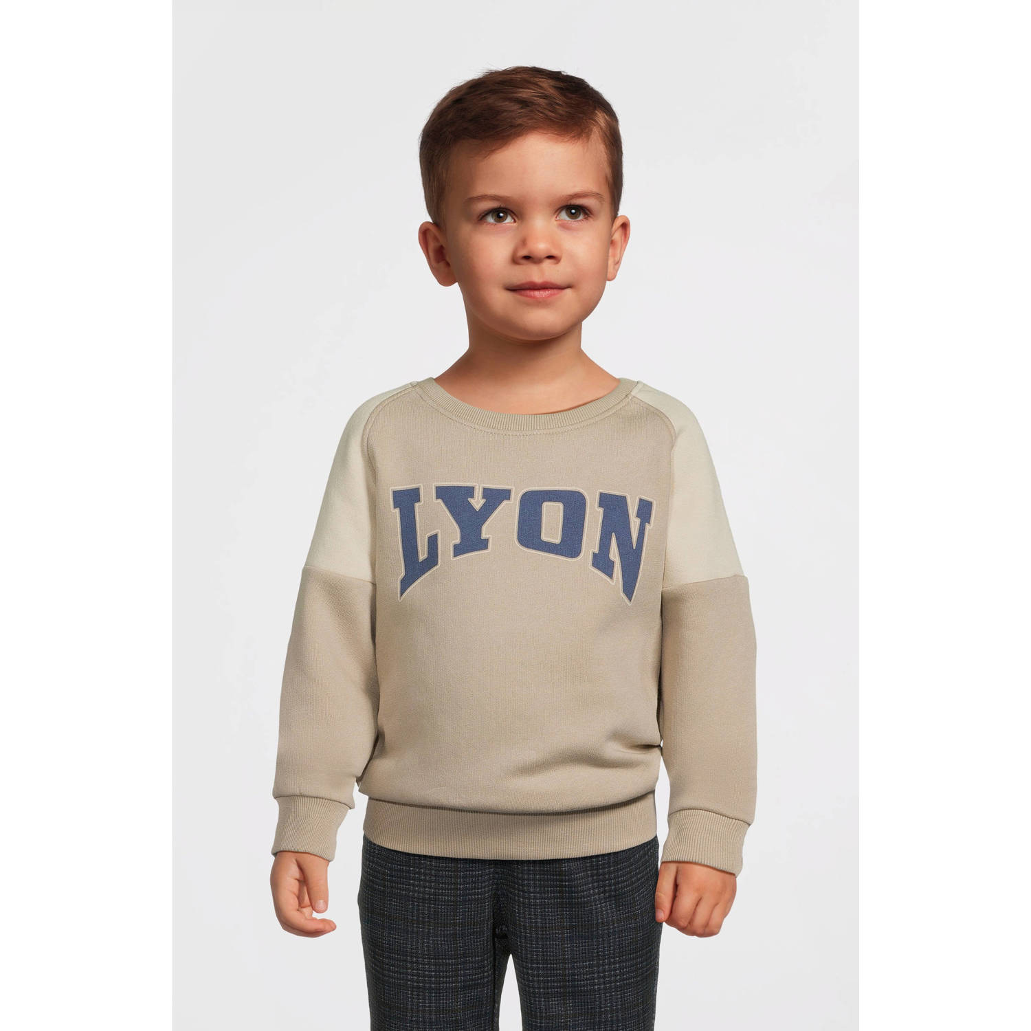 NAME IT MINI sweater NMMOSCAR met tekst zand beige