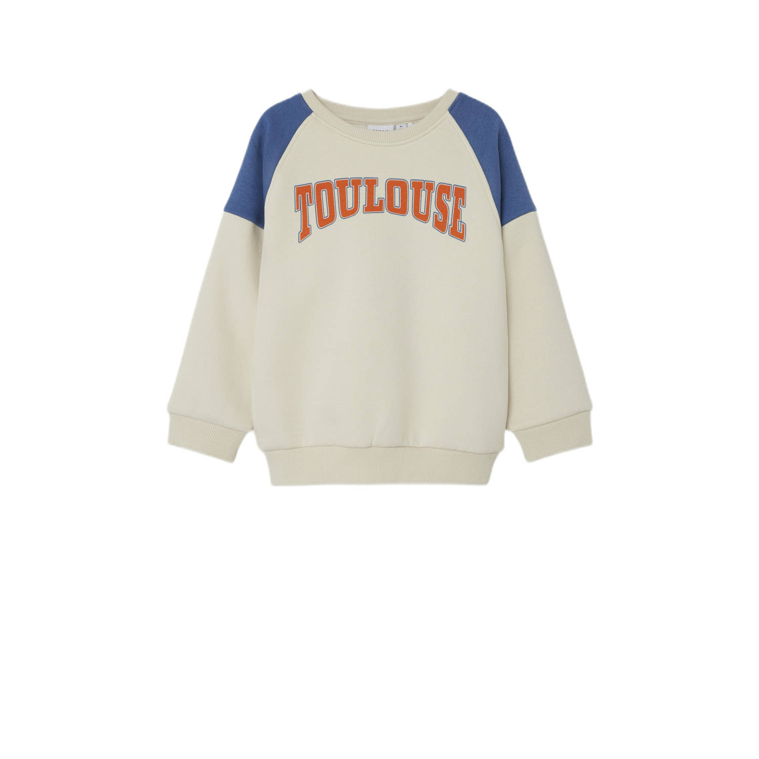 NAME IT MINI sweater NMMOSCAR met tekst ecru blauw