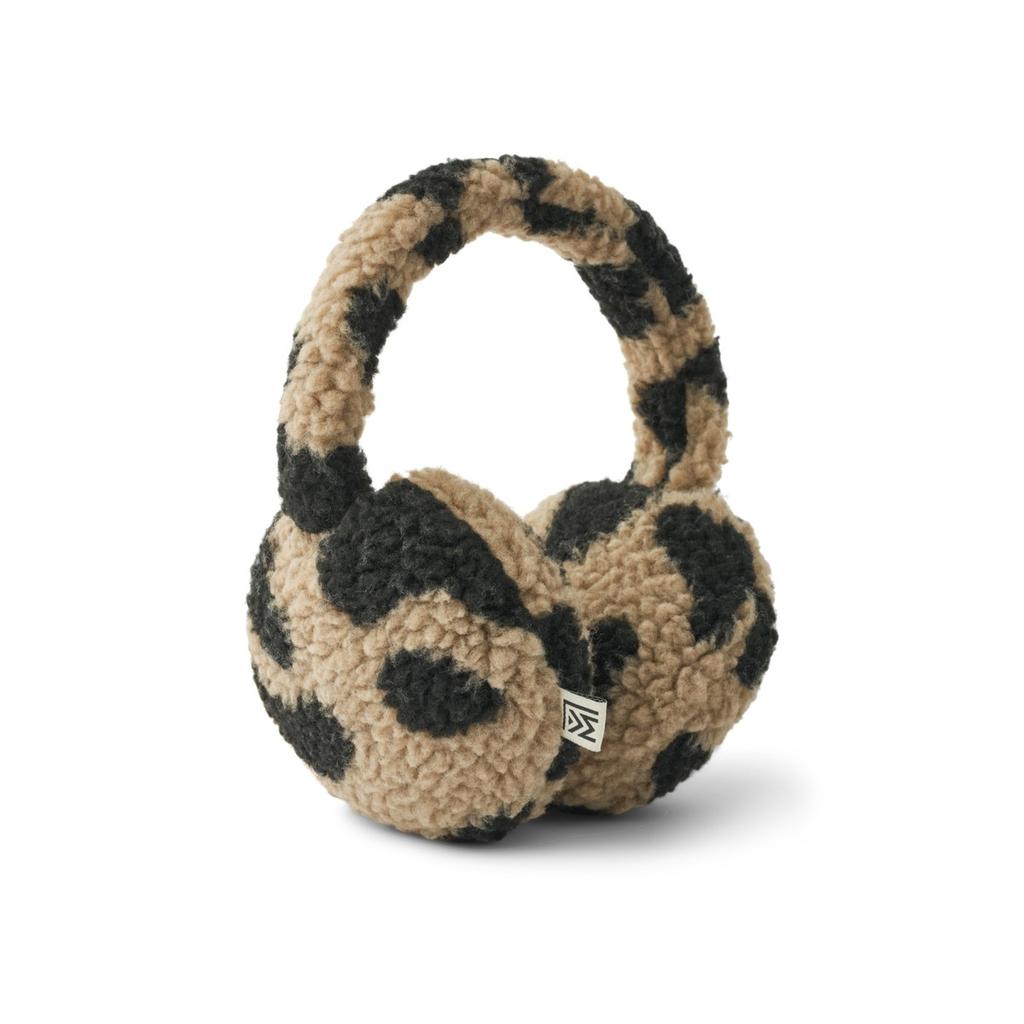 Liewood teddy oorwarmers met panterprint bruin/zwart