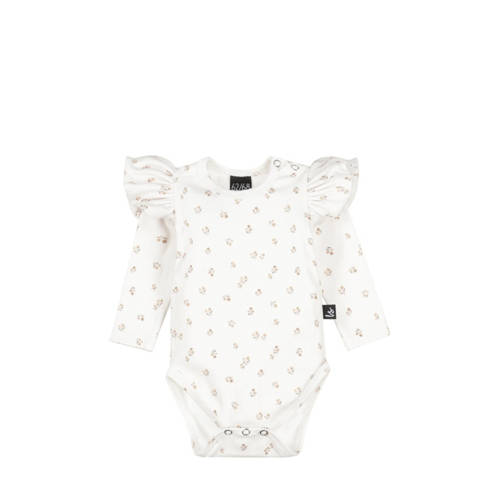 Babystyling romper met ruches offwhite/roze/groen afbeelding