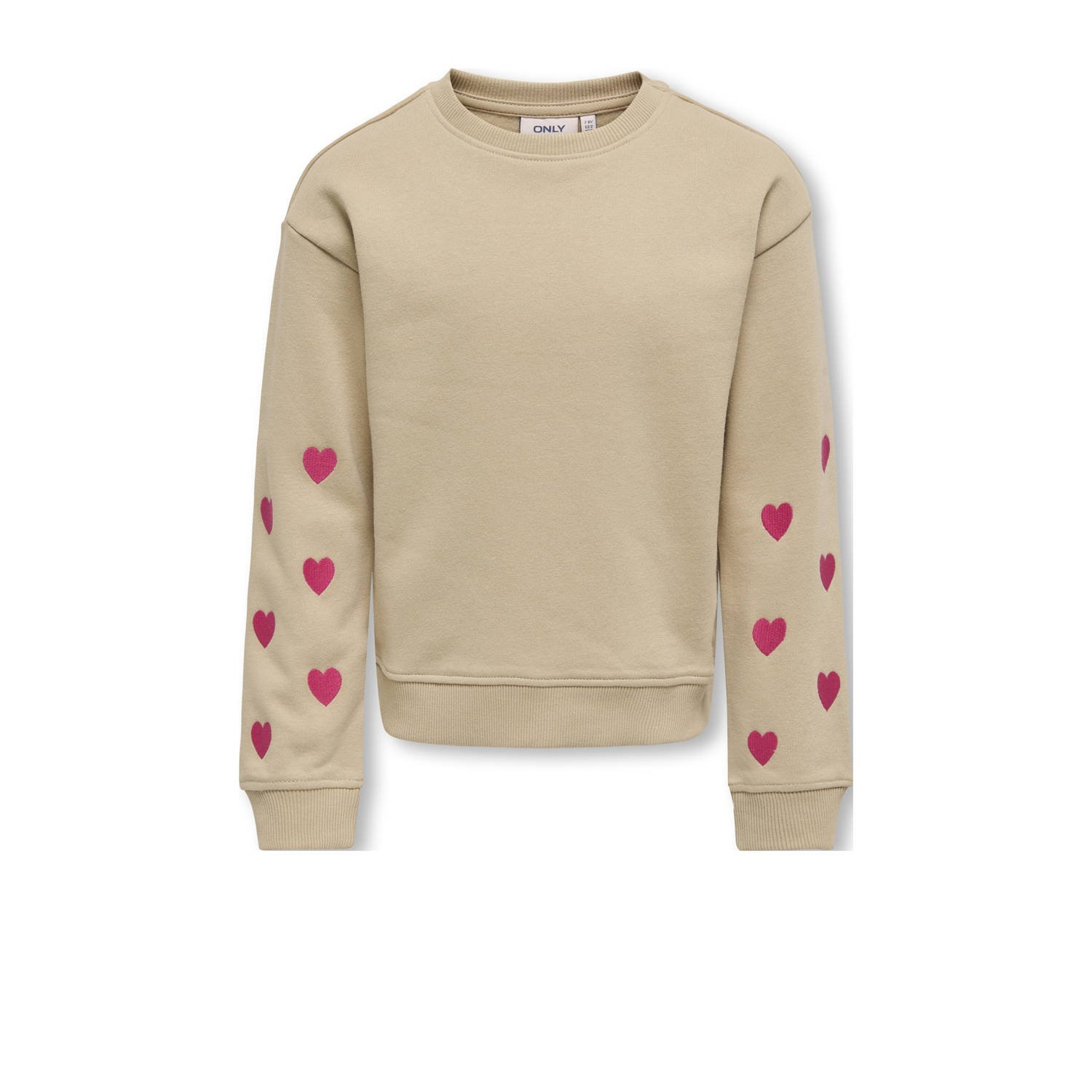 ONLY KIDS GIRL sweater KOGANNA met hartjes beige roze