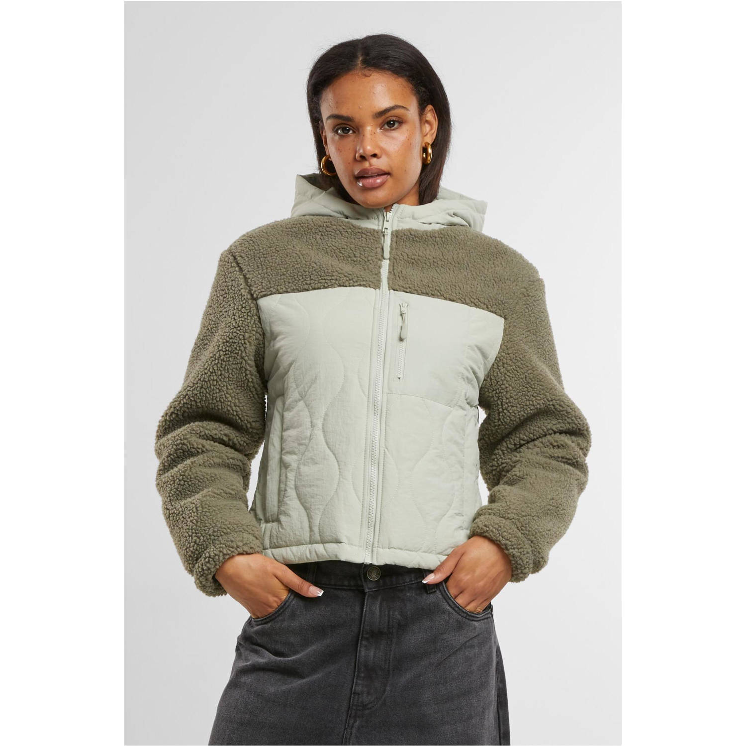 Urban Classics Curvy winterjas quilted teddy kaki