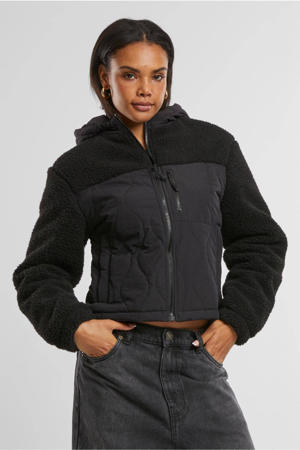 winterjas quilted/teddy zwart