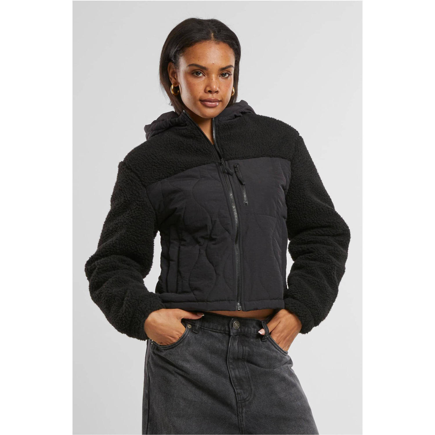 Urban Classics Curvy winterjas quilted teddy zwart