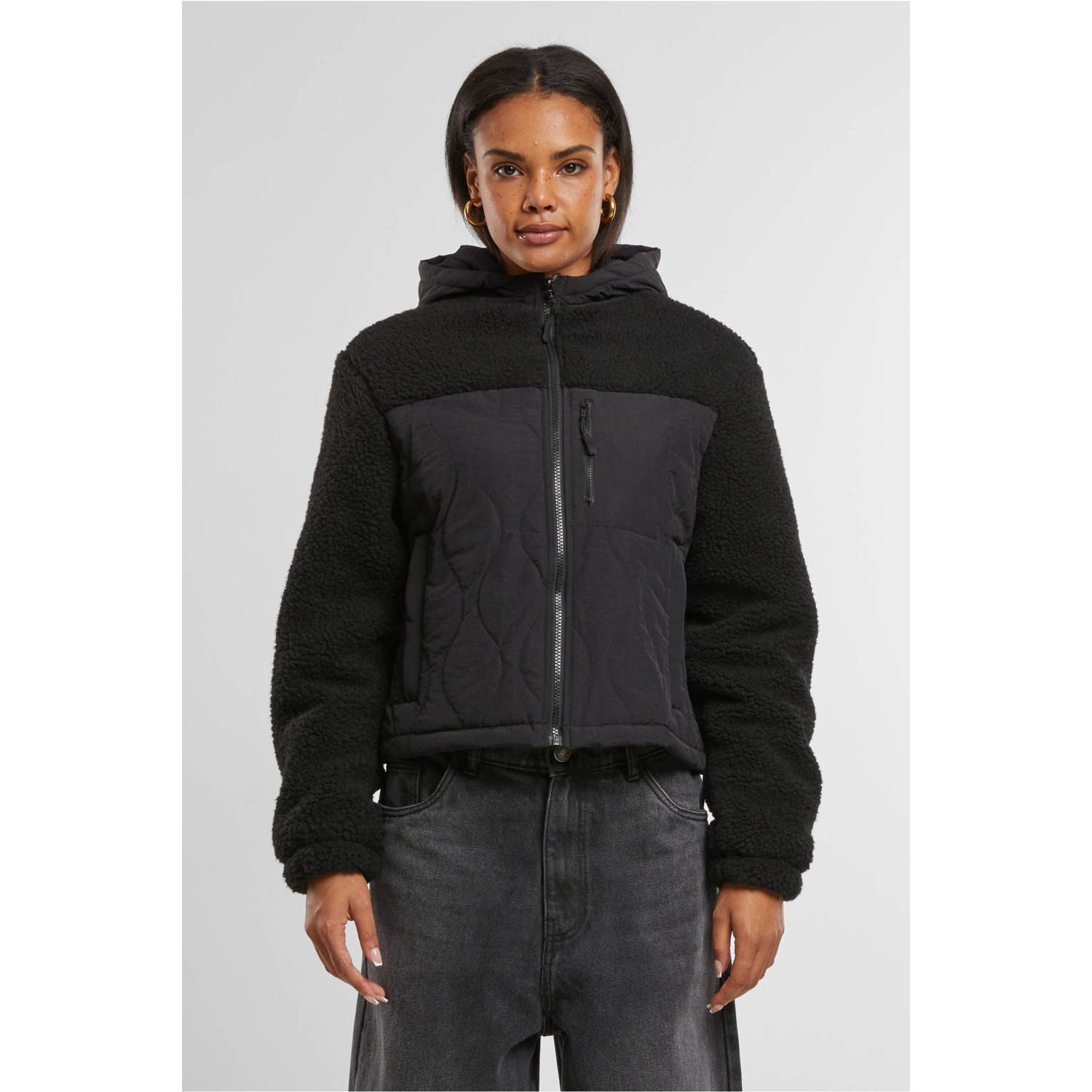 Urban Classics Curvy winterjas quilted teddy zwart